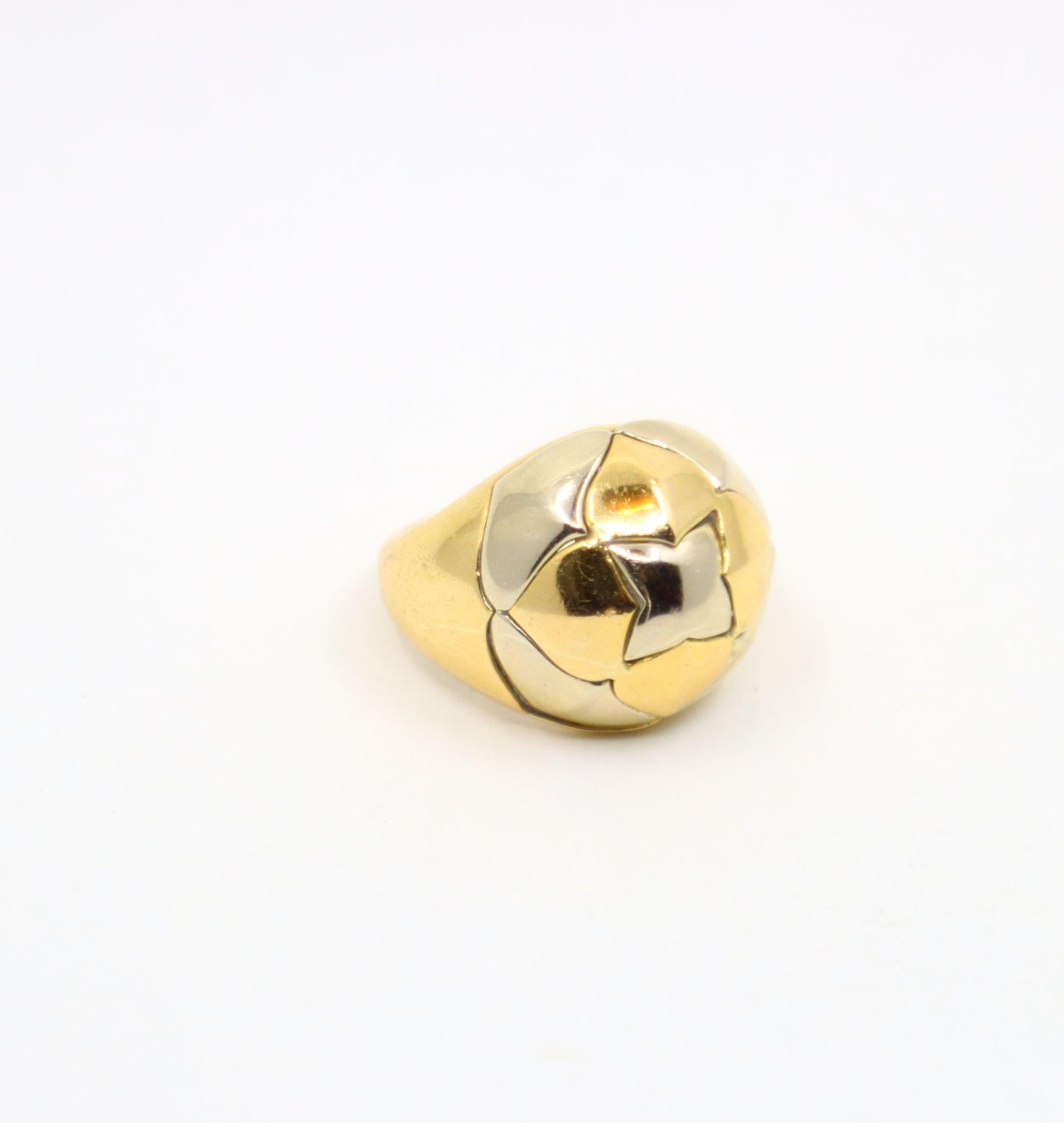 Vintage Bulgari 18K Yellow & White Gold Roma Lotus Domed Cocktail Ring For Sale 8
