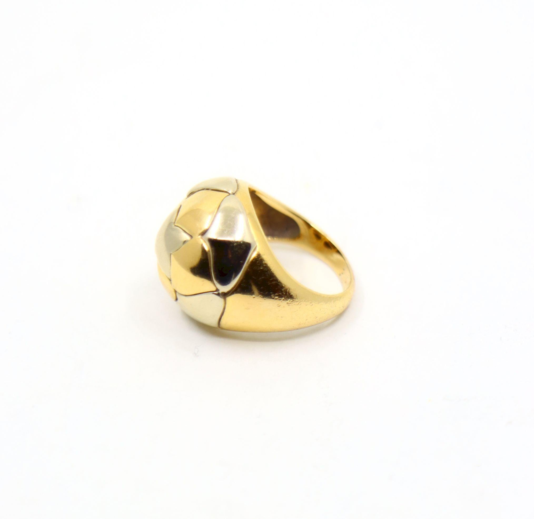 Vintage Bulgari 18K Yellow & White Gold Roma Lotus Domed Cocktail Ring In Good Condition For Sale In Flushing, NY