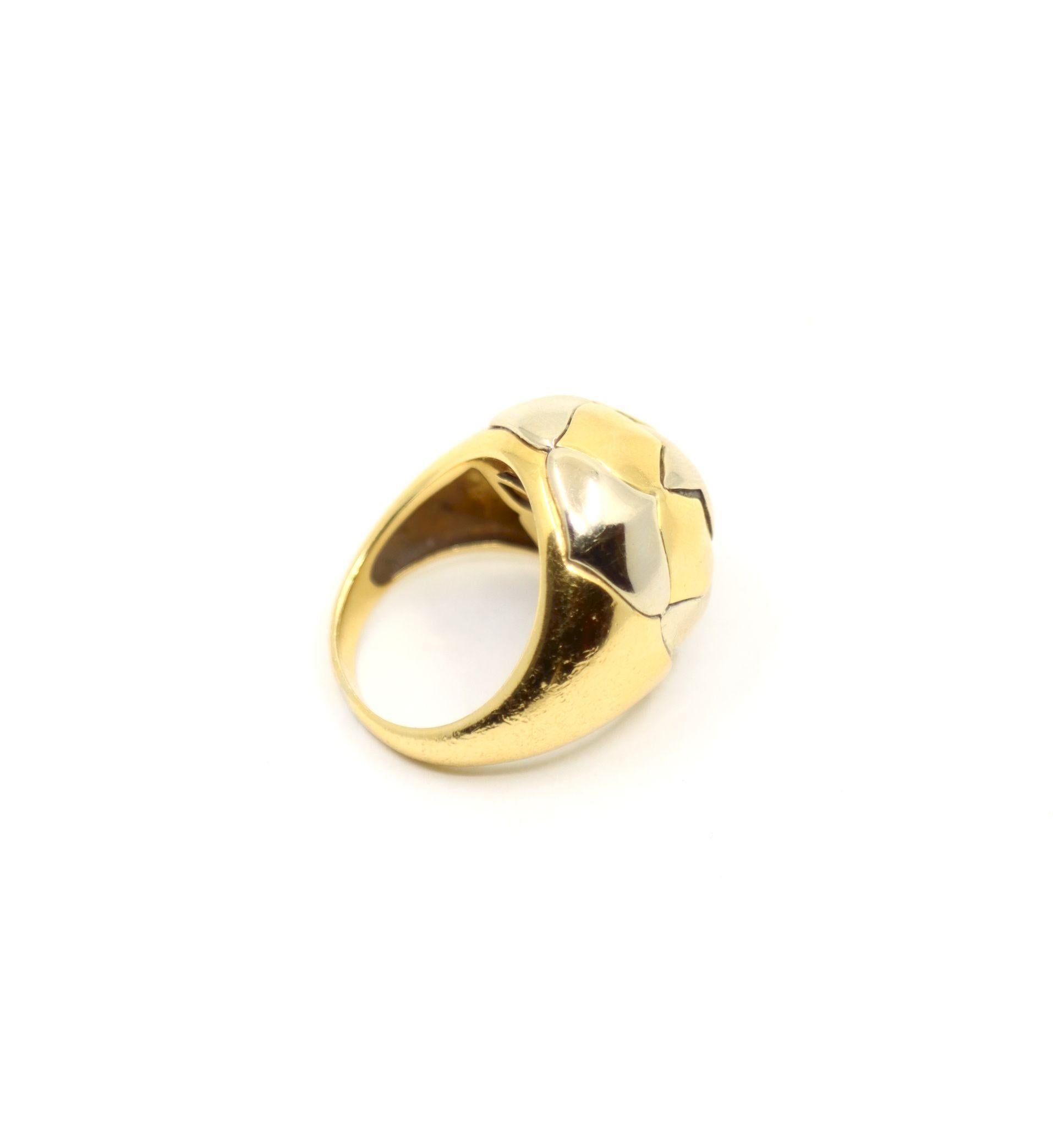 Women's or Men's Vintage Bulgari 18K Yellow & White Gold Roma Lotus Domed Cocktail Ring For Sale