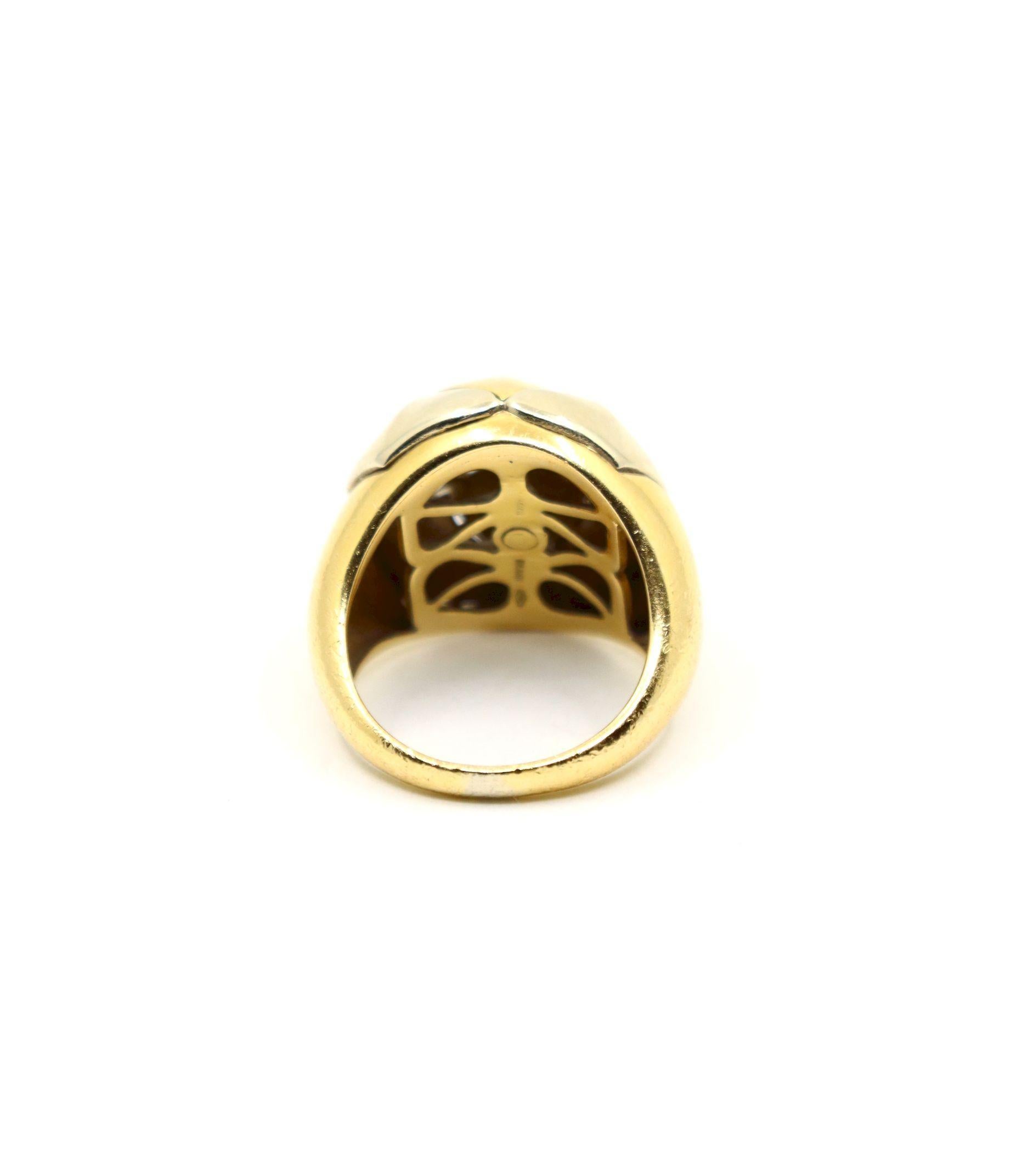 Vintage Bulgari 18K Yellow & White Gold Roma Lotus Domed Cocktail Ring For Sale 1