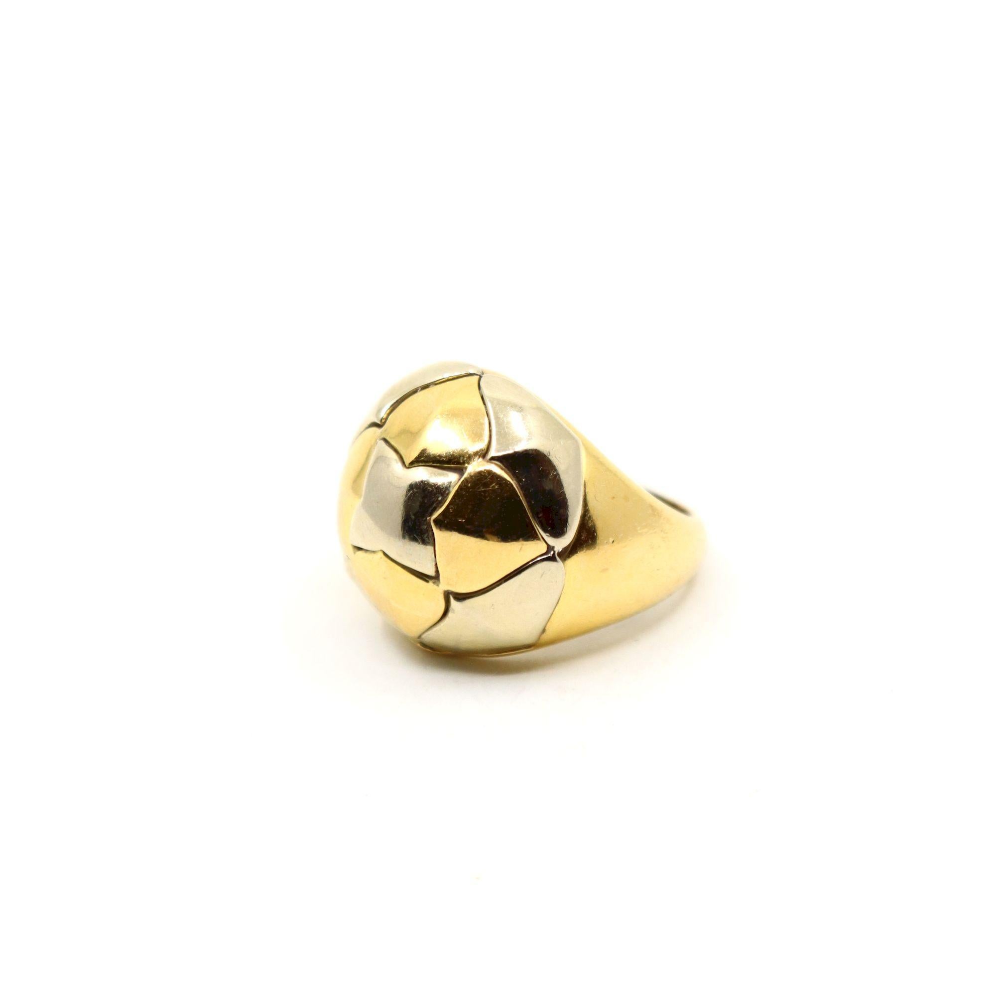 Vintage Bulgari 18K Yellow & White Gold Roma Lotus Domed Cocktail Ring For Sale 2