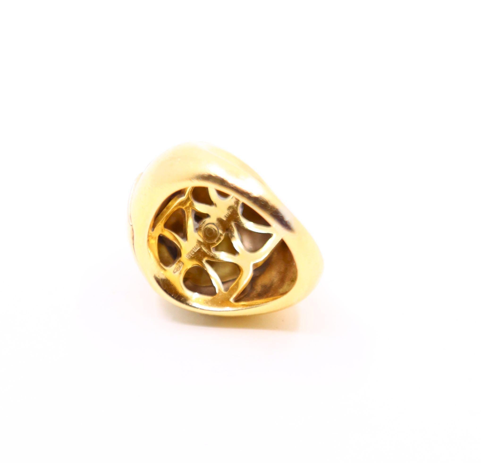 Vintage Bulgari 18K Yellow & White Gold Roma Lotus Domed Cocktail Ring For Sale 3