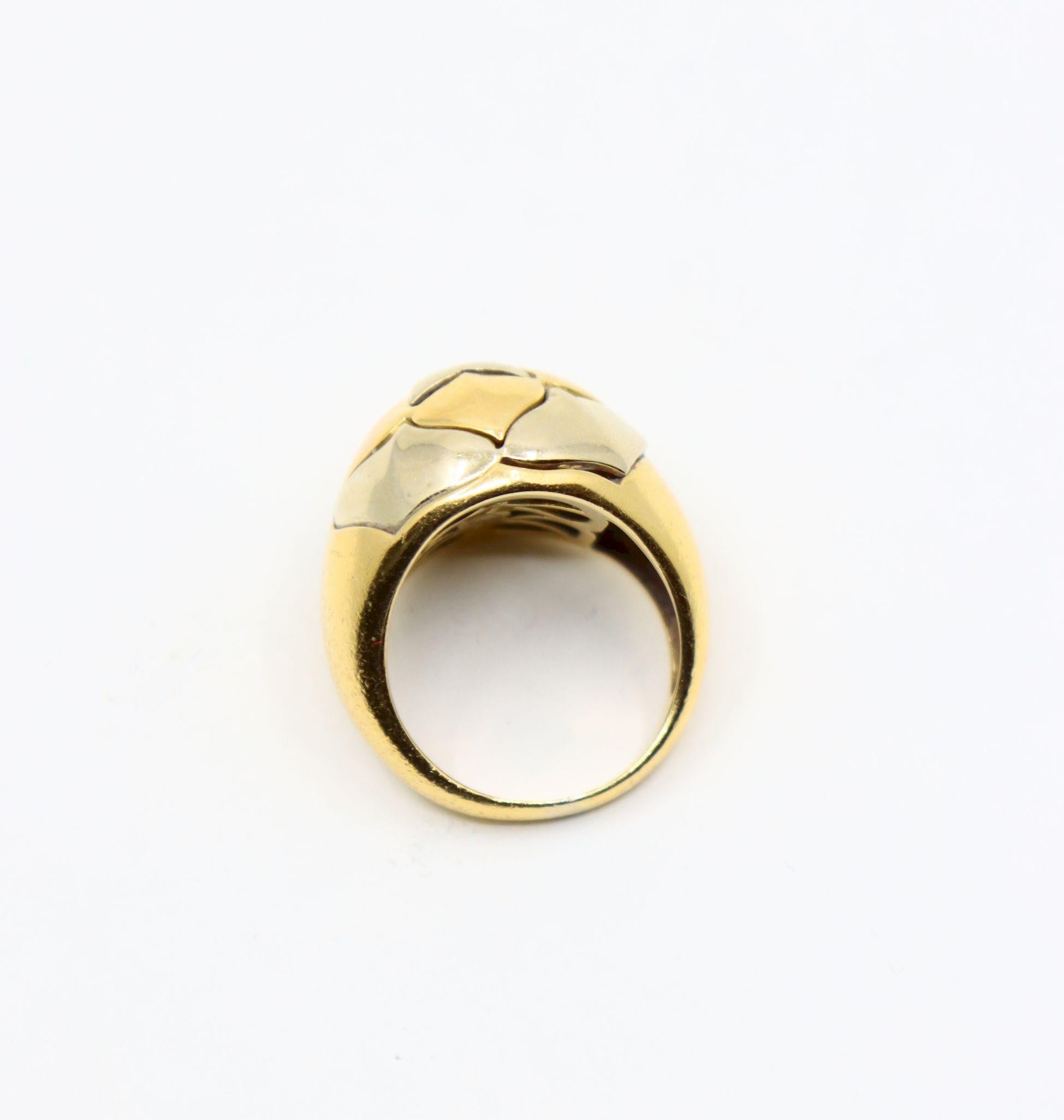 Vintage Bulgari 18K Yellow & White Gold Roma Lotus Domed Cocktail Ring For Sale 5
