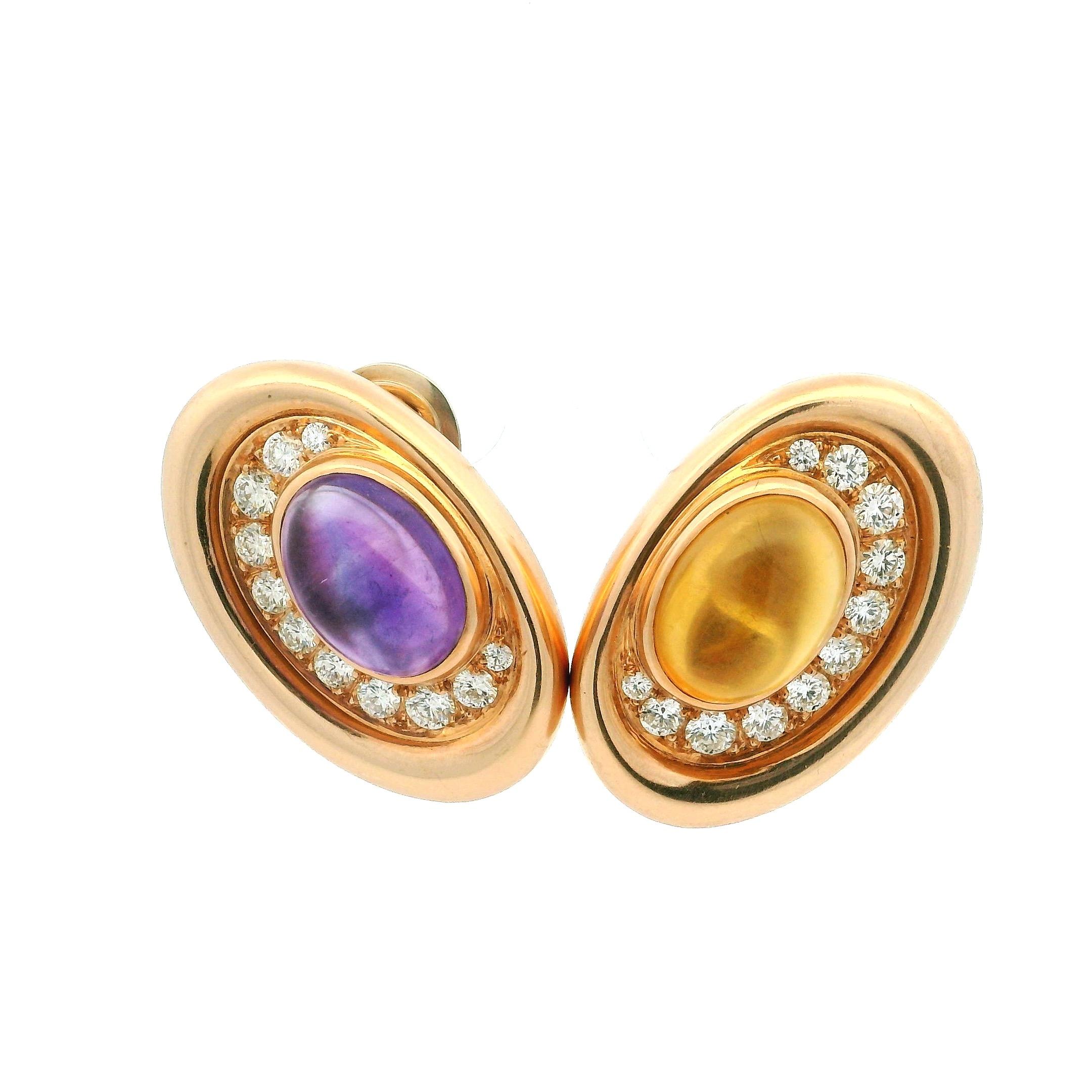 Pendientes Vintage Bulgari 1975 Oro 18K Amatista, Citrino y Diamantes en venta 6