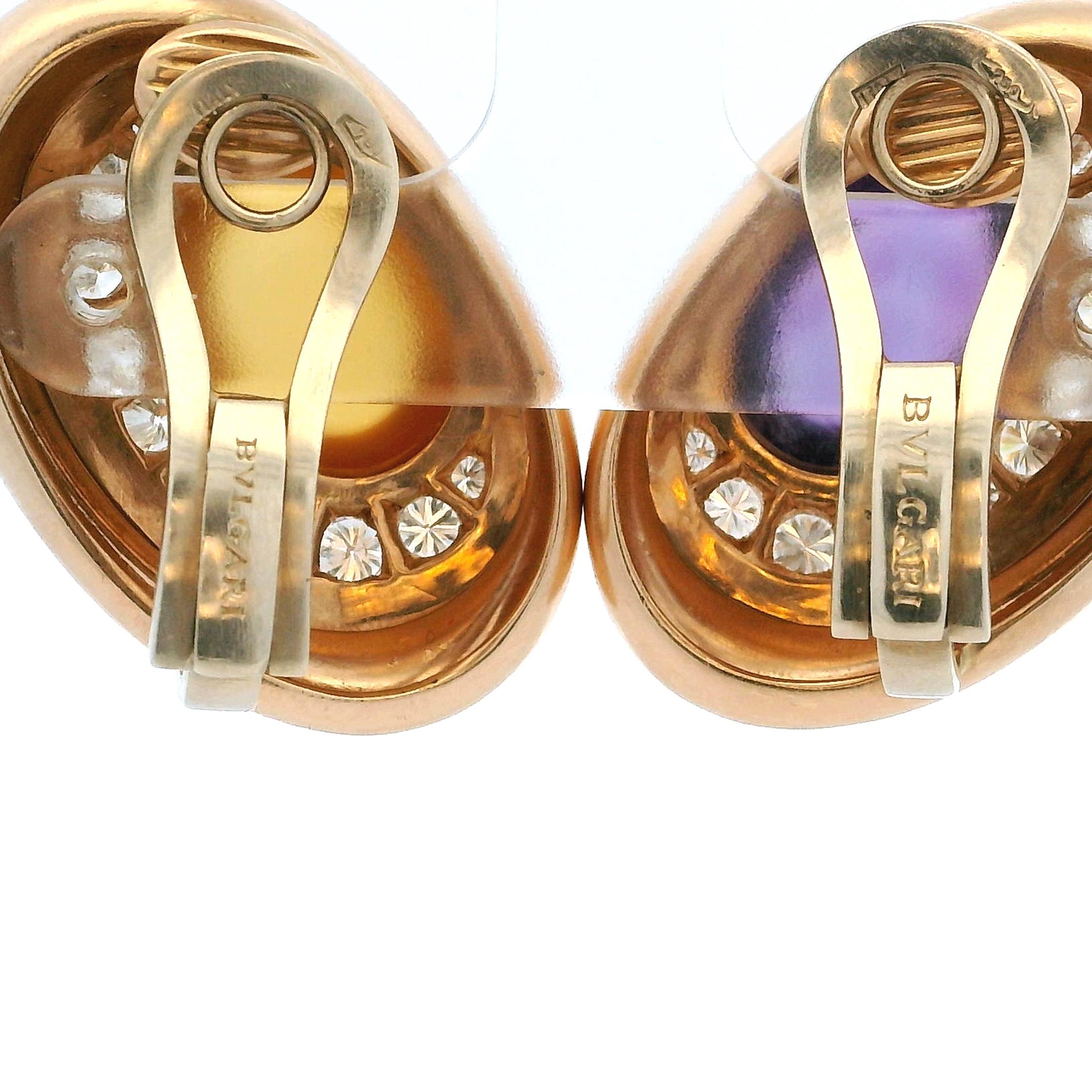 Pendientes Vintage Bulgari 1975 Oro 18K Amatista, Citrino y Diamantes en Excelente estado para la venta en Miami, FL