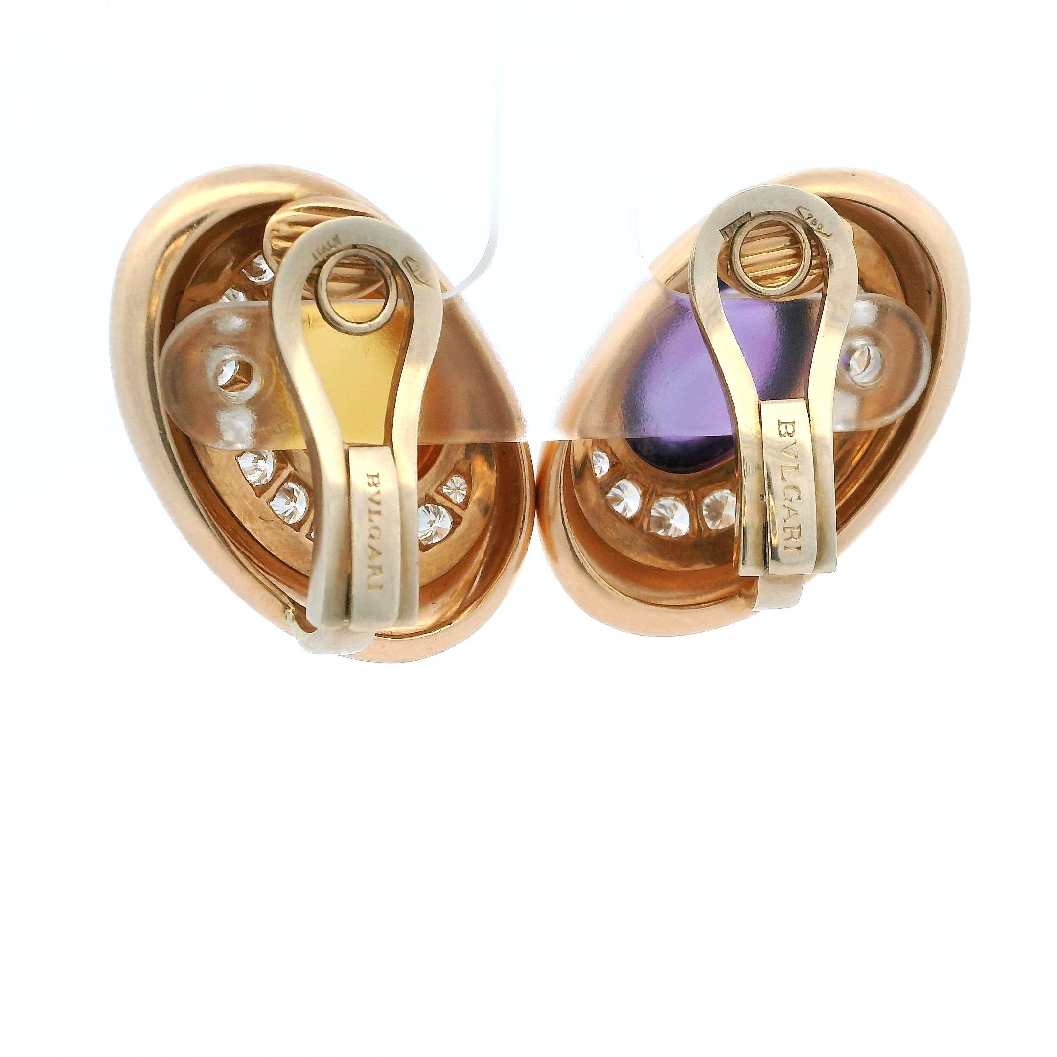 De las mujeres Pendientes Vintage Bulgari 1975 Oro 18K Amatista, Citrino y Diamantes en venta