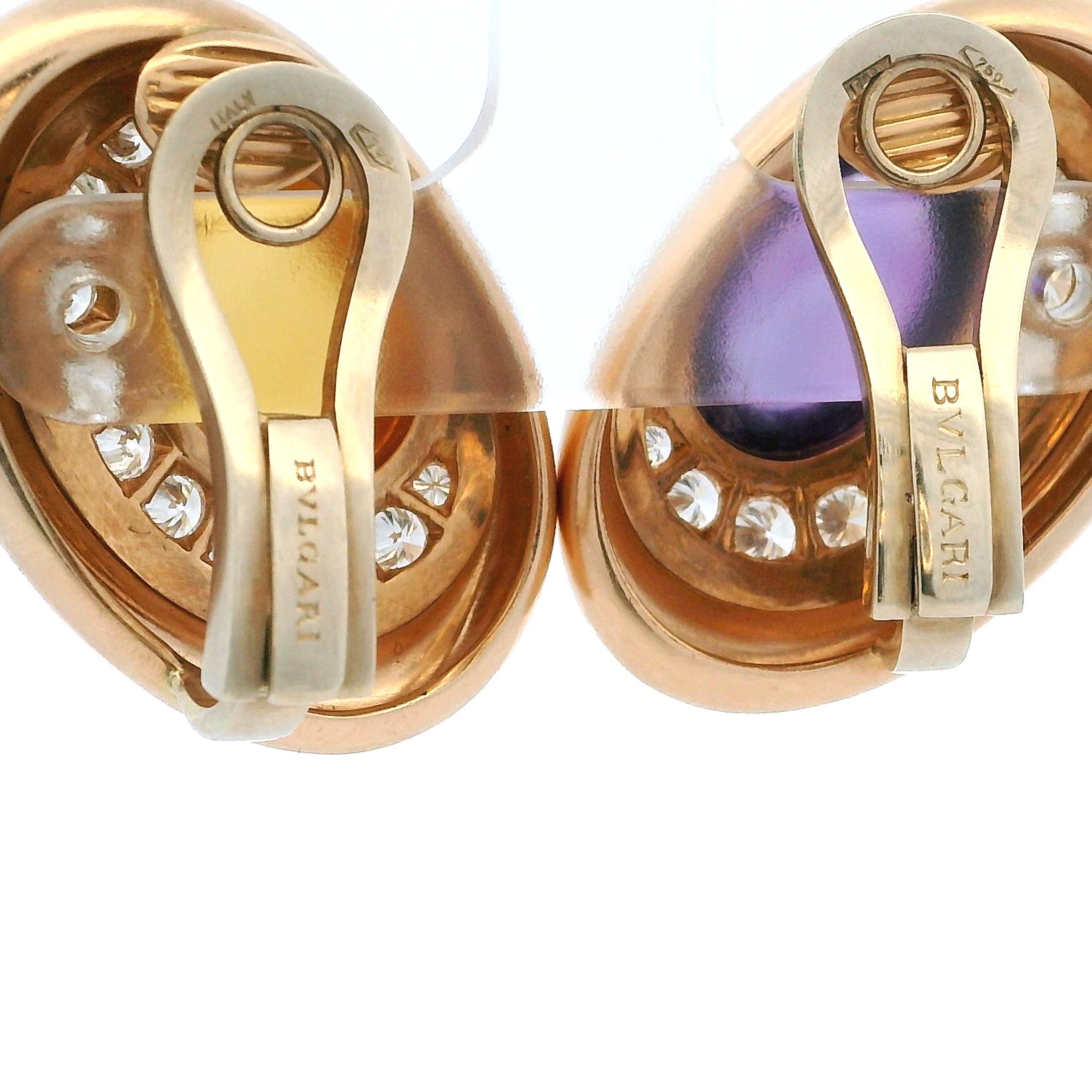 Pendientes Vintage Bulgari 1975 Oro 18K Amatista, Citrino y Diamantes en venta 1