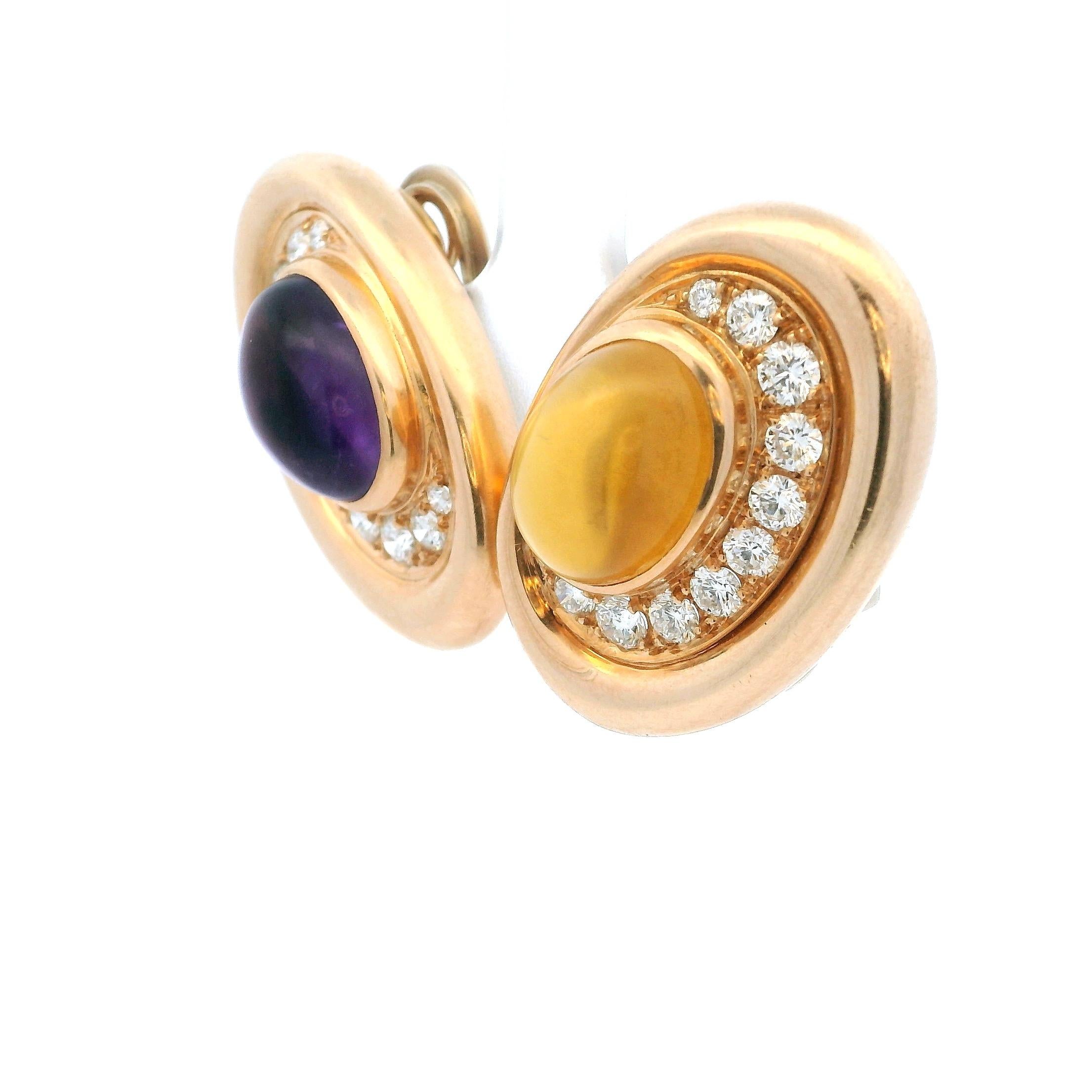 Pendientes Vintage Bulgari 1975 Oro 18K Amatista, Citrino y Diamantes en venta 2