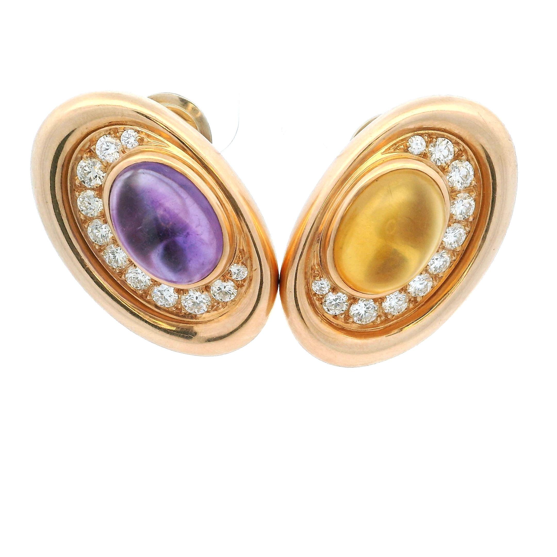 Pendientes Vintage Bulgari 1975 Oro 18K Amatista, Citrino y Diamantes en venta 3