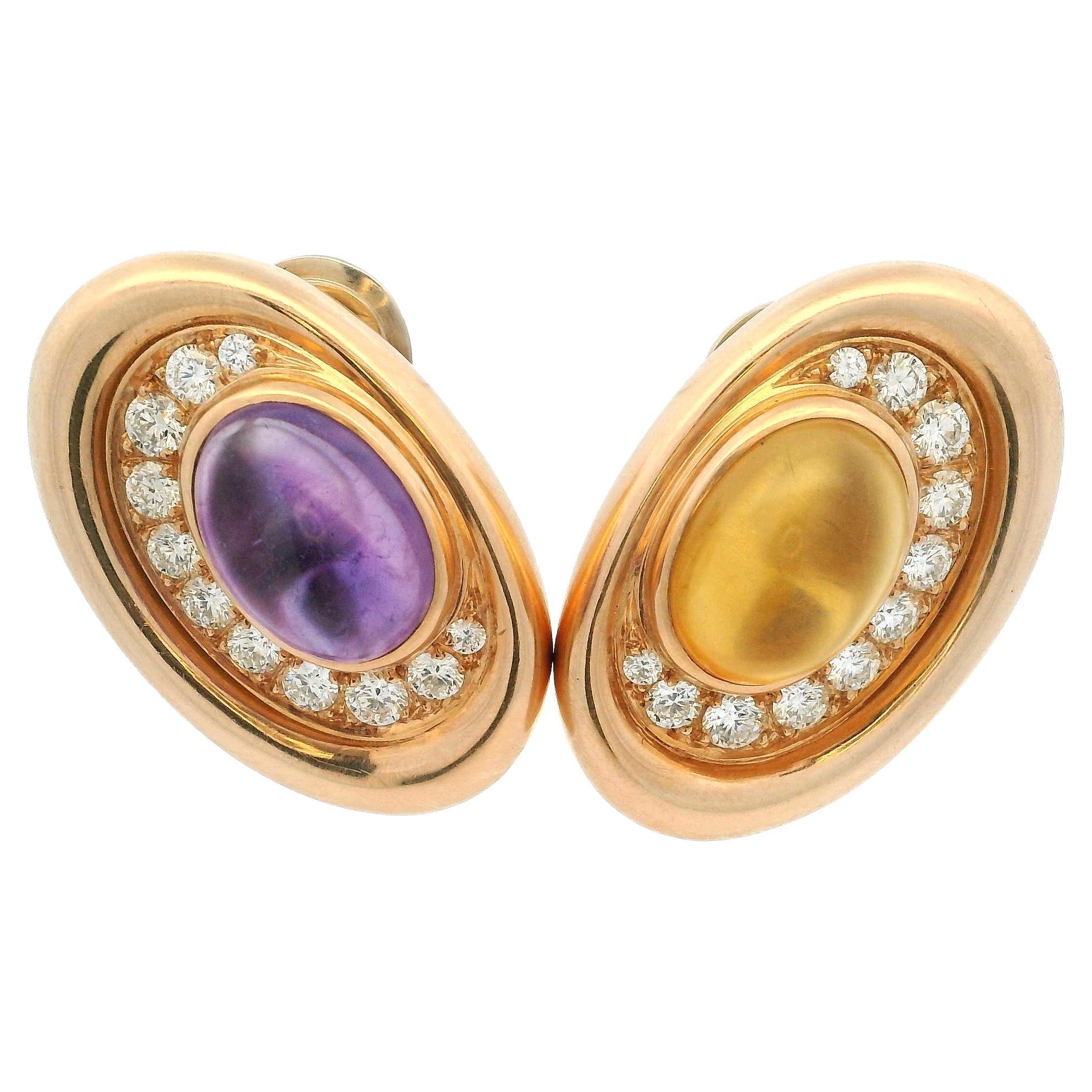 Pendientes Vintage Bulgari 1975 Oro 18K Amatista, Citrino y Diamantes en venta