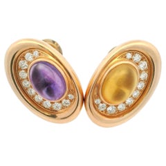 Pendientes Vintage Bulgari 1975 Oro 18K Amatista, Citrino y Diamantes