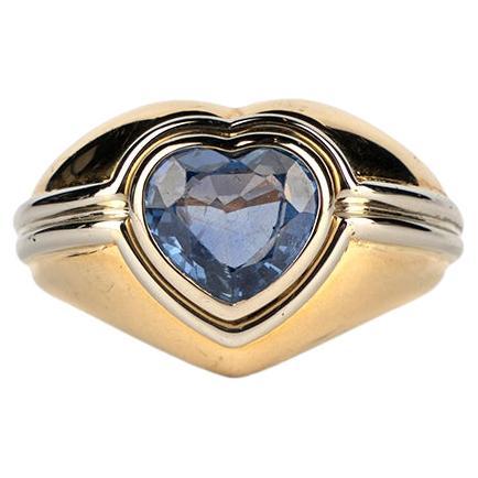 Vintage Bulgari 2ct Sapphire Heart Ring in 18k Two Tone Gold For Sale