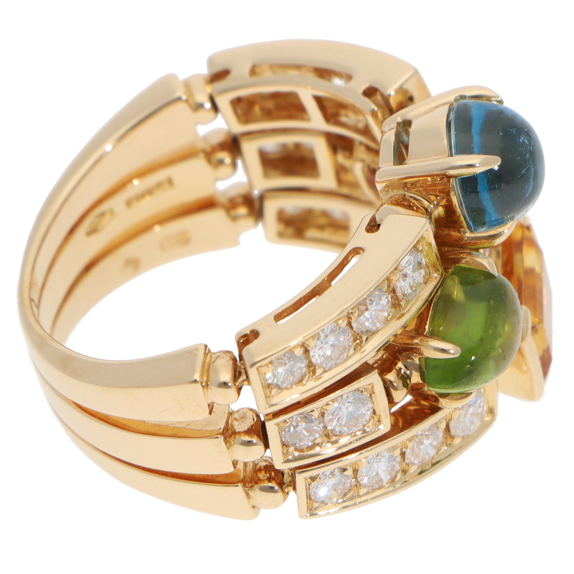 Mixed Cut Vintage Bulgari Allegra Multi-Gemstones and Diamond Ring For Sale