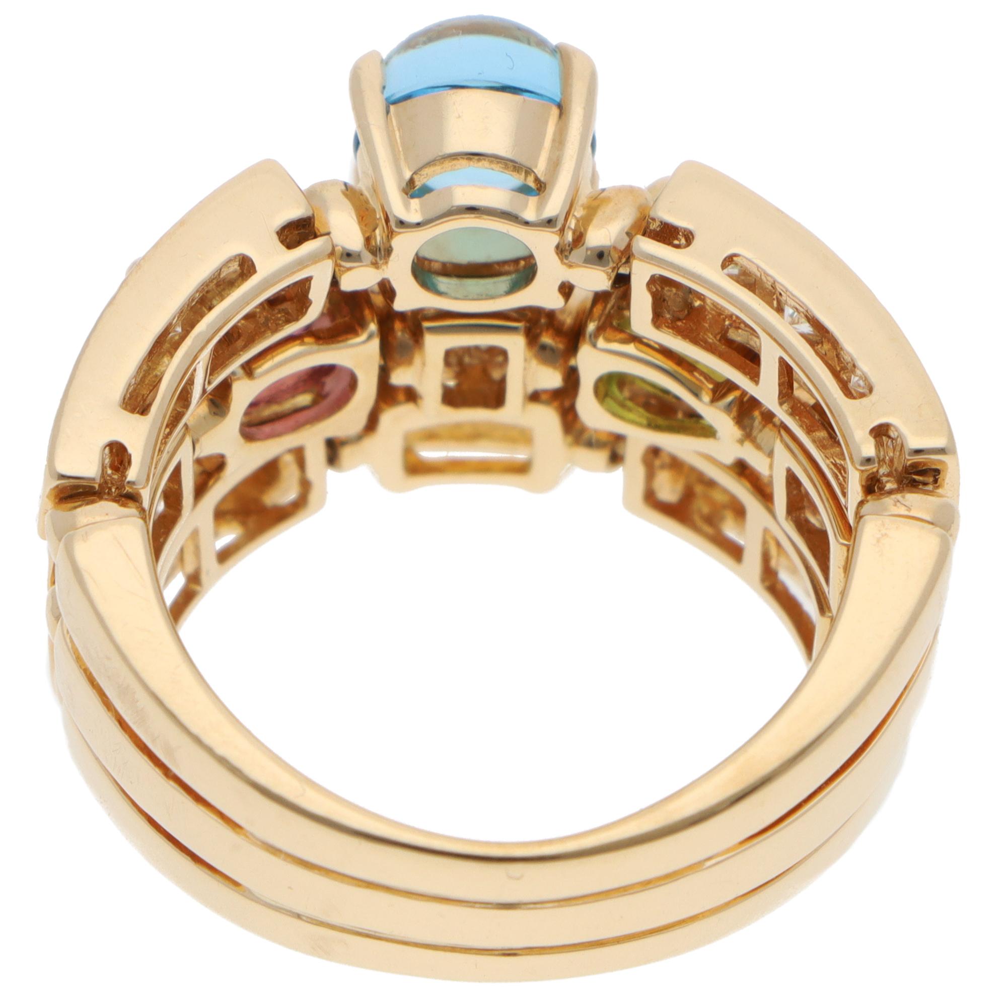 Vintage Bulgari Allegra Multi-Gemstones and Diamond Ring In Excellent Condition For Sale In London, GB