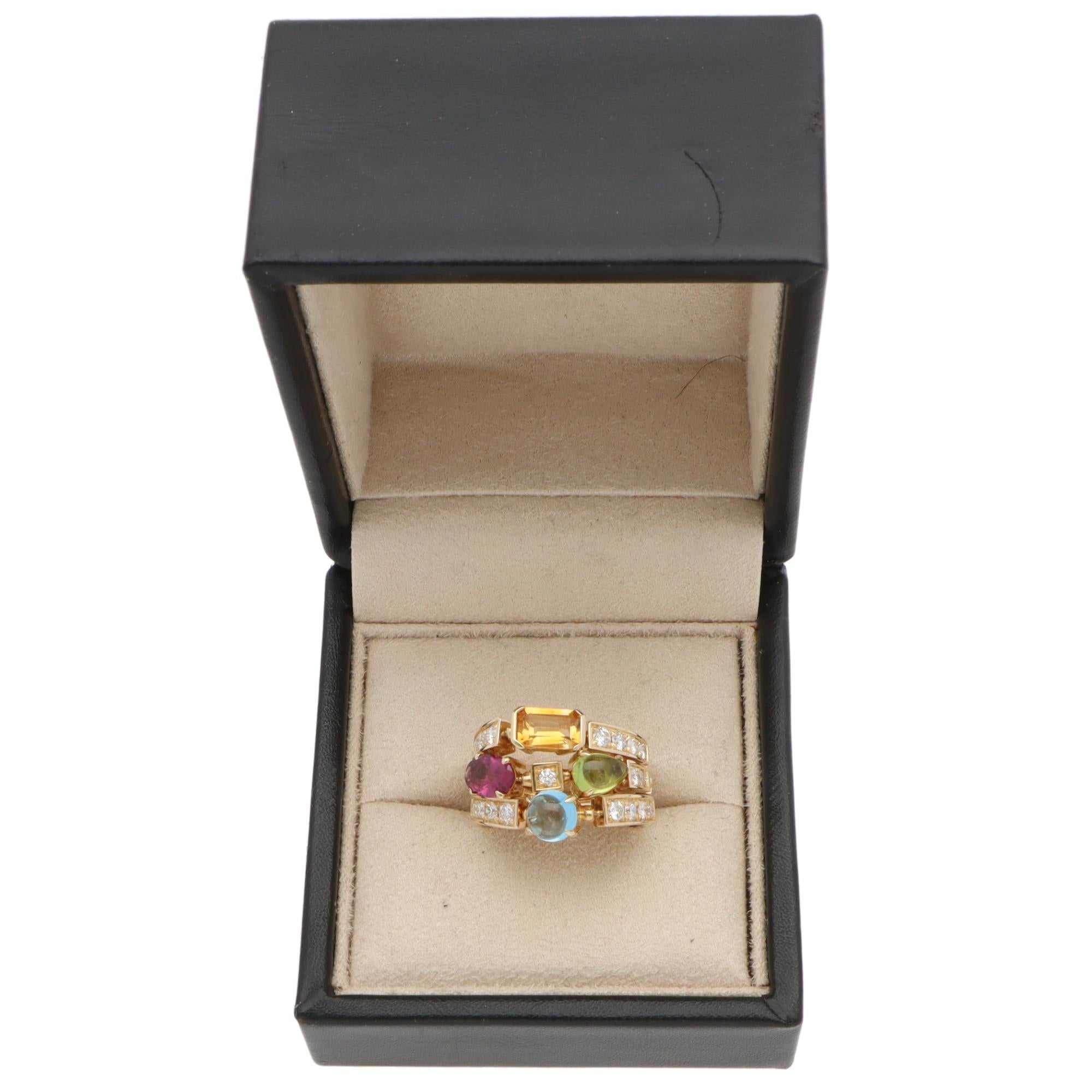Women's or Men's Vintage Bulgari Allegra Multi-Gemstones and Diamond Ring For Sale