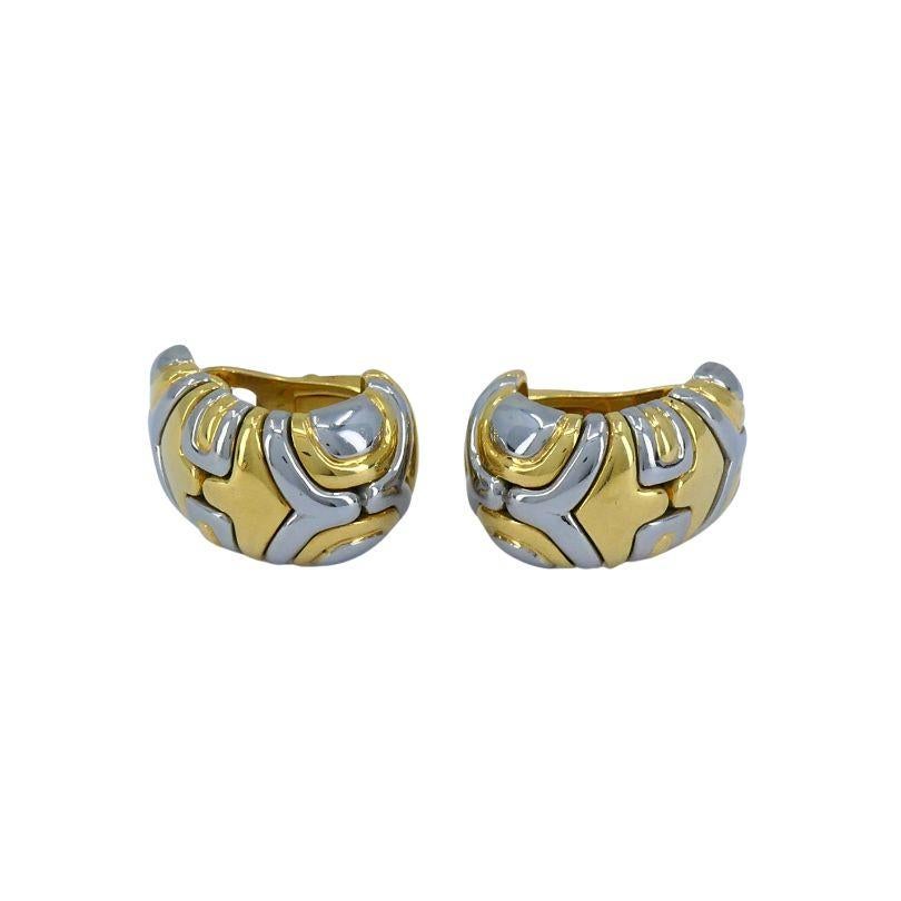 Vintage Bvlgari Alveare 18k Gold Steel Clip Earrings In Excellent Condition In Beverly Hills, CA