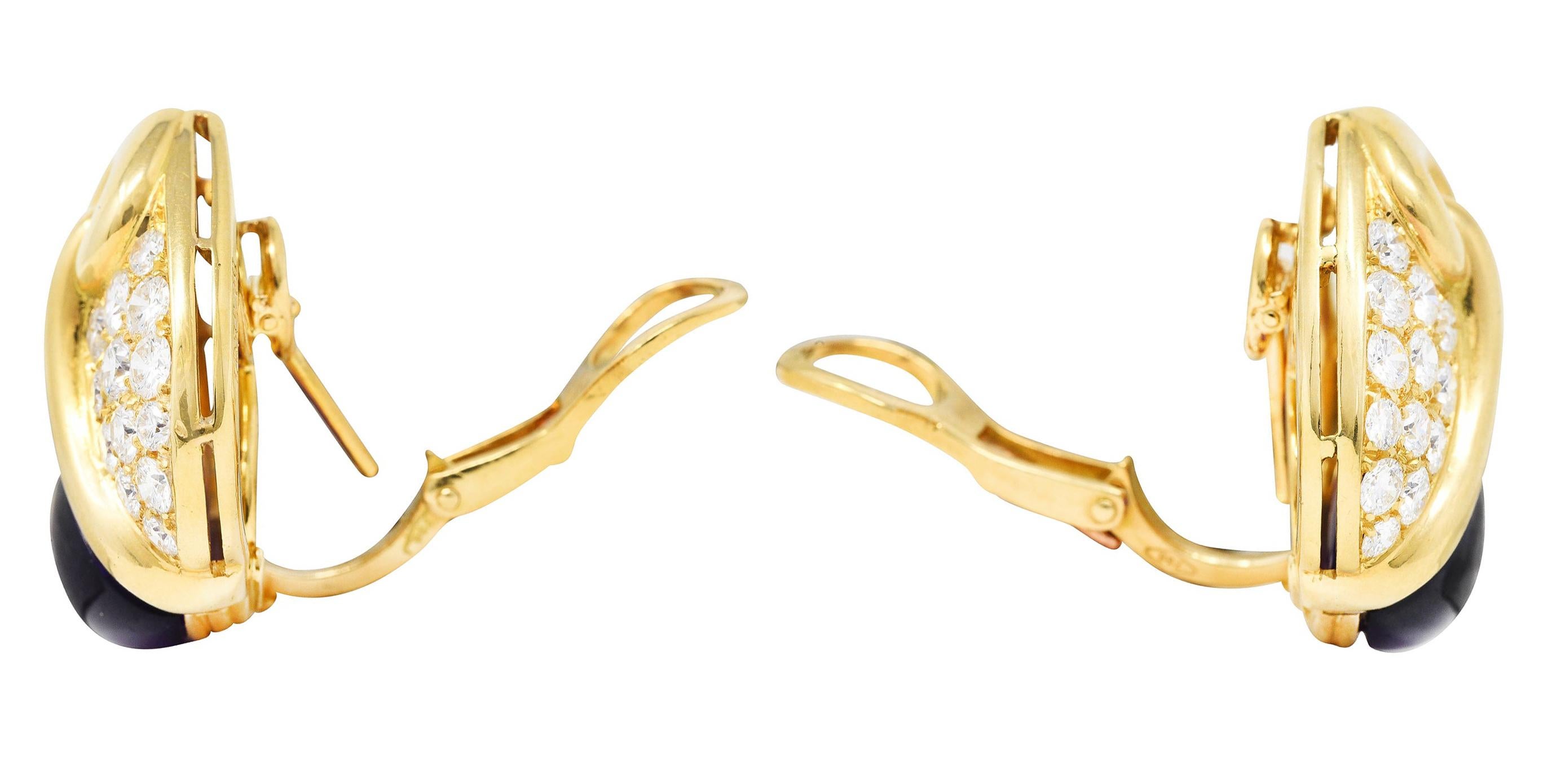 Contemporary Vintage Bulgari Amethyst 3.80 Carats Diamond 18 Karat Yellow Gold Trika Earrings