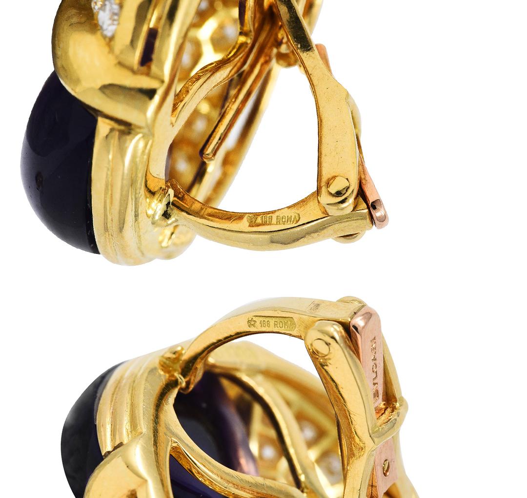 Women's or Men's Vintage Bulgari Amethyst 3.80 Carats Diamond 18 Karat Yellow Gold Trika Earrings