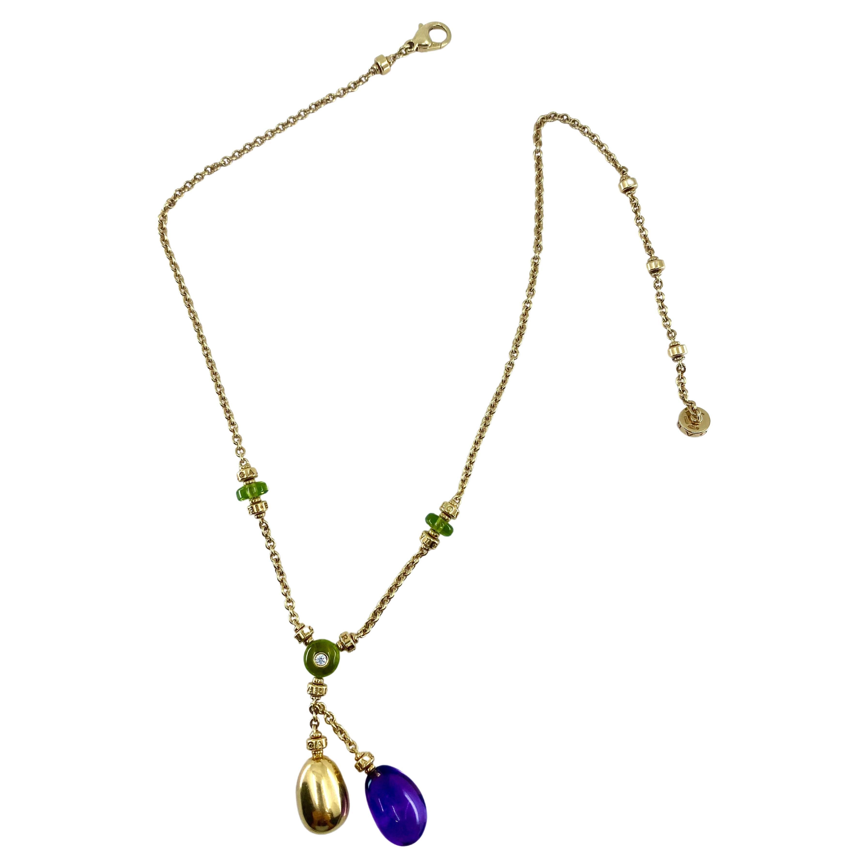 Women's Vintage Bulgari Amethyst Peridot Necklace 18k Gold