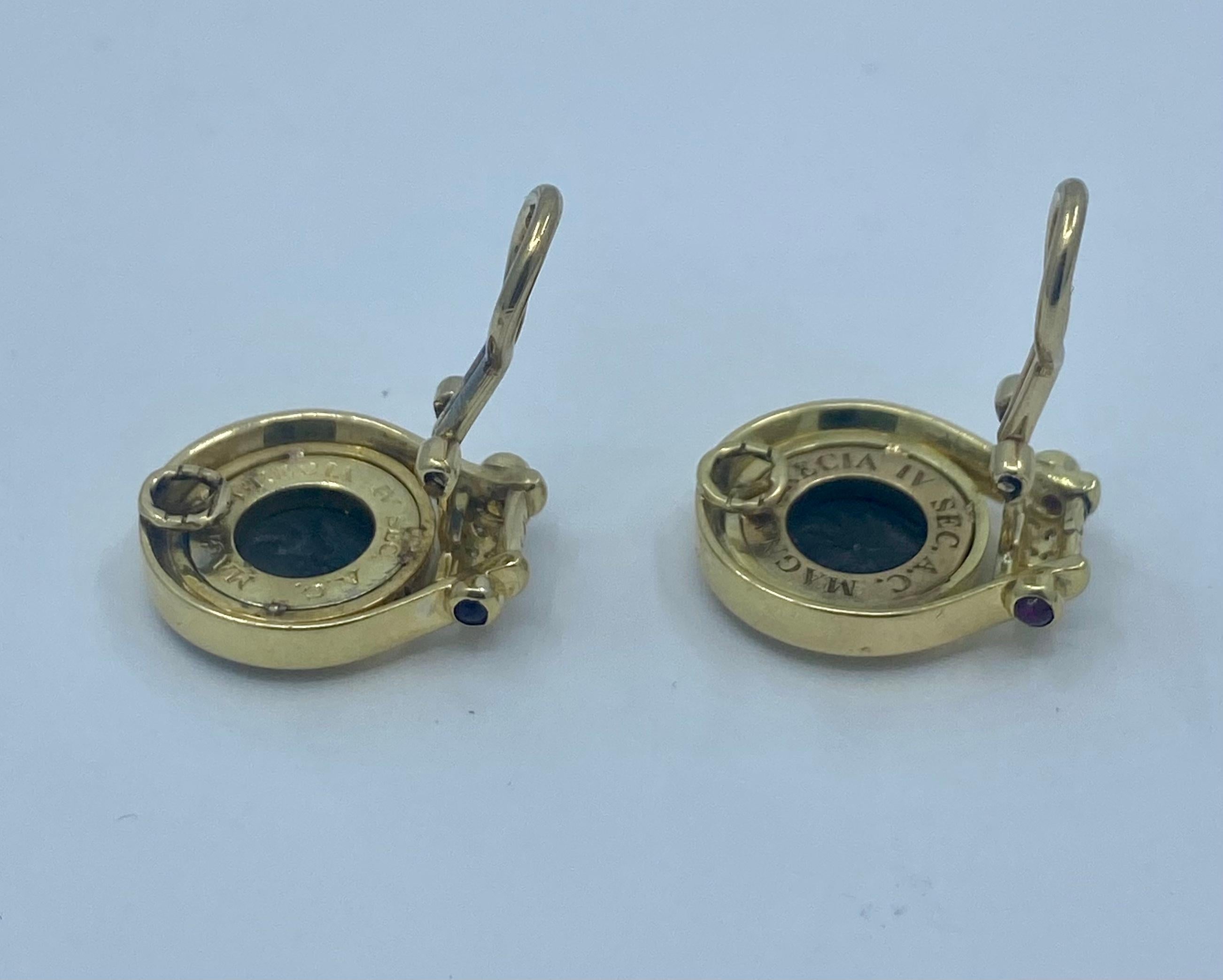 Round Cut Vintage Bulgari Ancient Coin Earrings For Sale