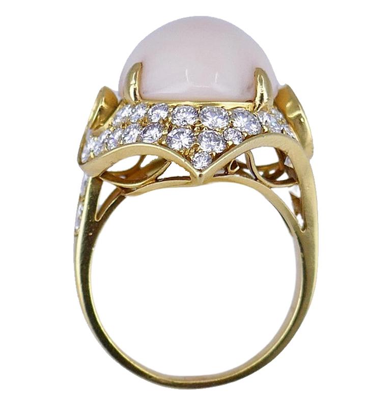 Vintage Bulgari Angel Skin Coral Diamond Ring 18k Gold 1