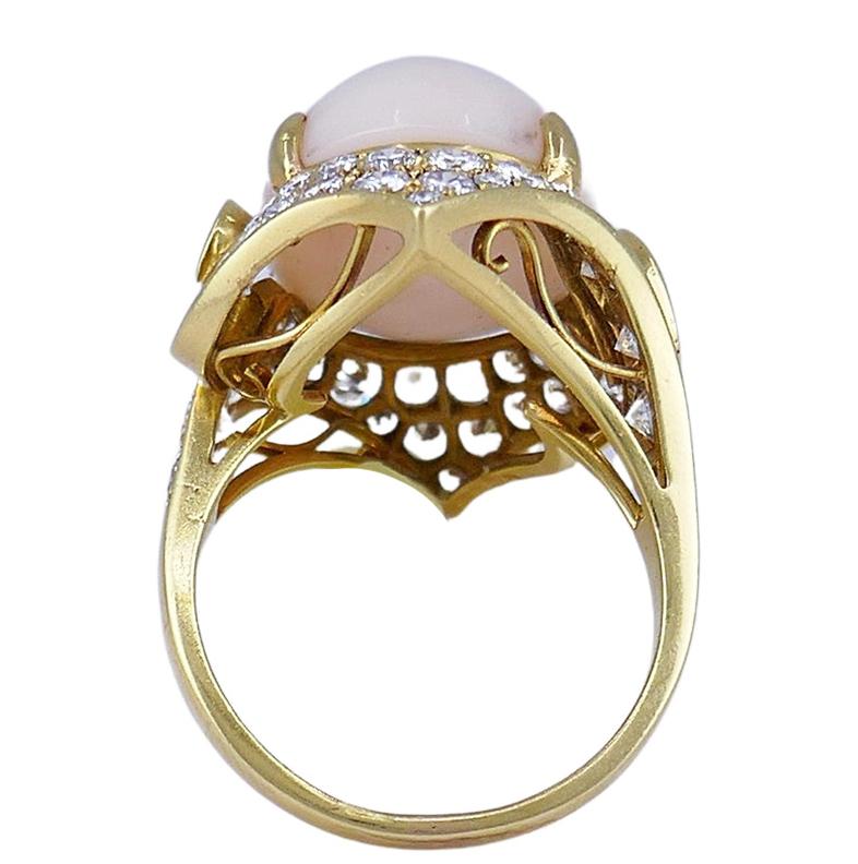 Vintage Bulgari Angel Skin Coral Diamond Ring 18k Gold 2