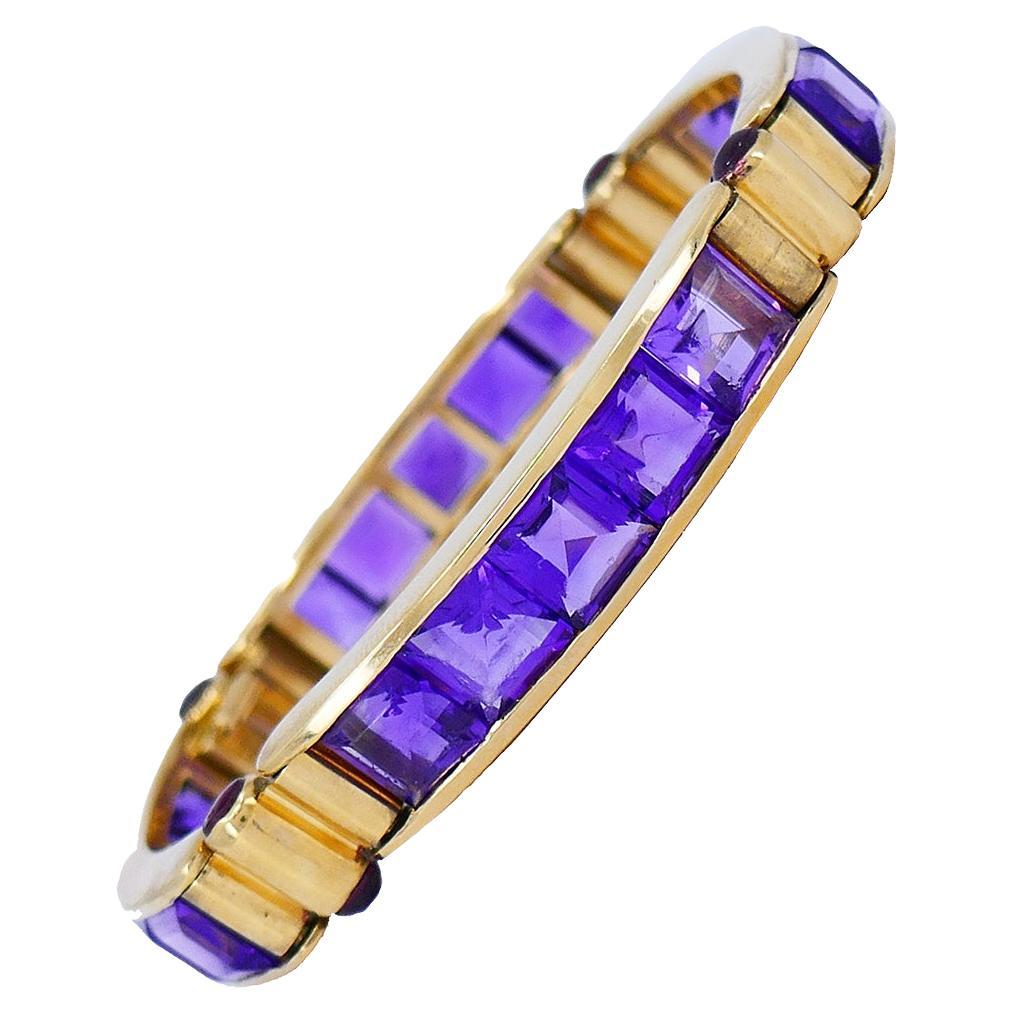 Vintage Bulgari Bracelet 18k Yellow Gold Amethyst Bvlgari Estate Jewelry en vente