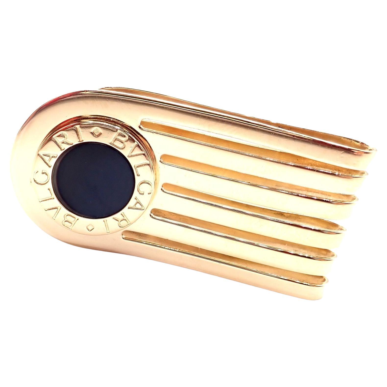 Vintage Bulgari Bulgari Black Onyx Yellow Gold Money Clip For Sale