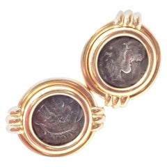 Vintage Bulgari Bvlgari Alexander The Great Coin Moneta Yellow Gold Earrings