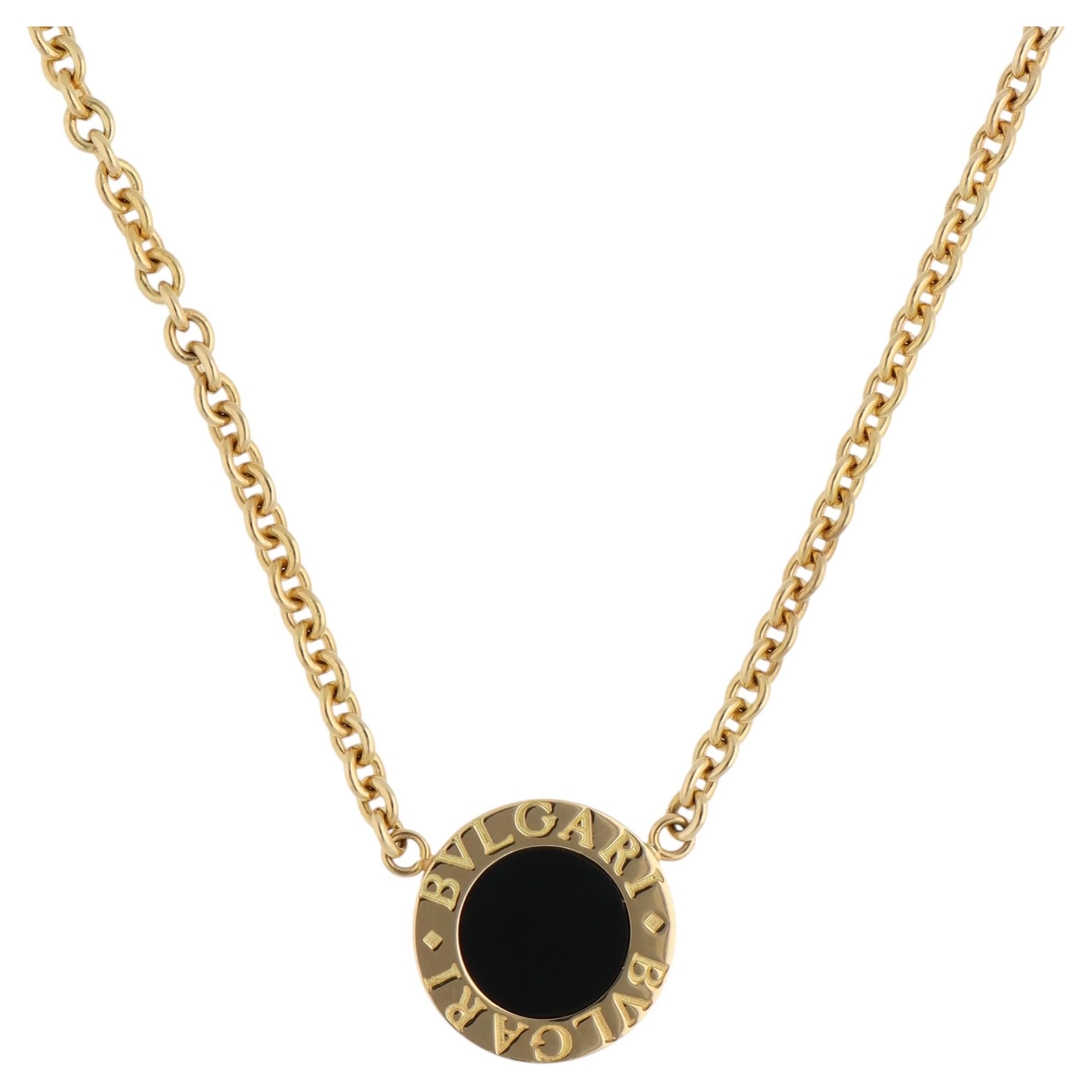 Vintage Bulgari BVLGARI BVLGARI Onyx Disc Necklace in Yellow Gold
