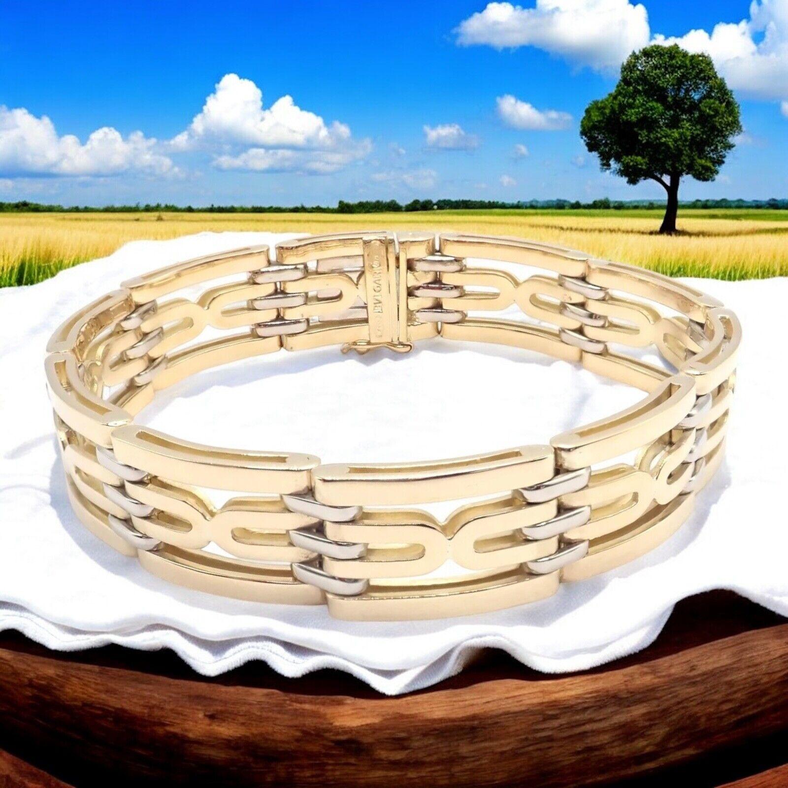 18k Yellow Gold Link Vintage Bracelet by Bulgari. 
Exuding timeless sophistication, this Vintage Bvlgari 18k Yellow Gold Link Bracelet showcases the brand’s mastery in crafting iconic pieces. 
A statement of refined elegance, its fluid design