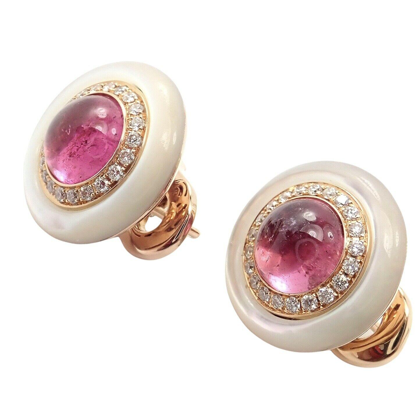 Brilliant Cut Vintage Bulgari Bvlgari Pink Tourmaline Diamond Mother of Pearl Gold Earrings