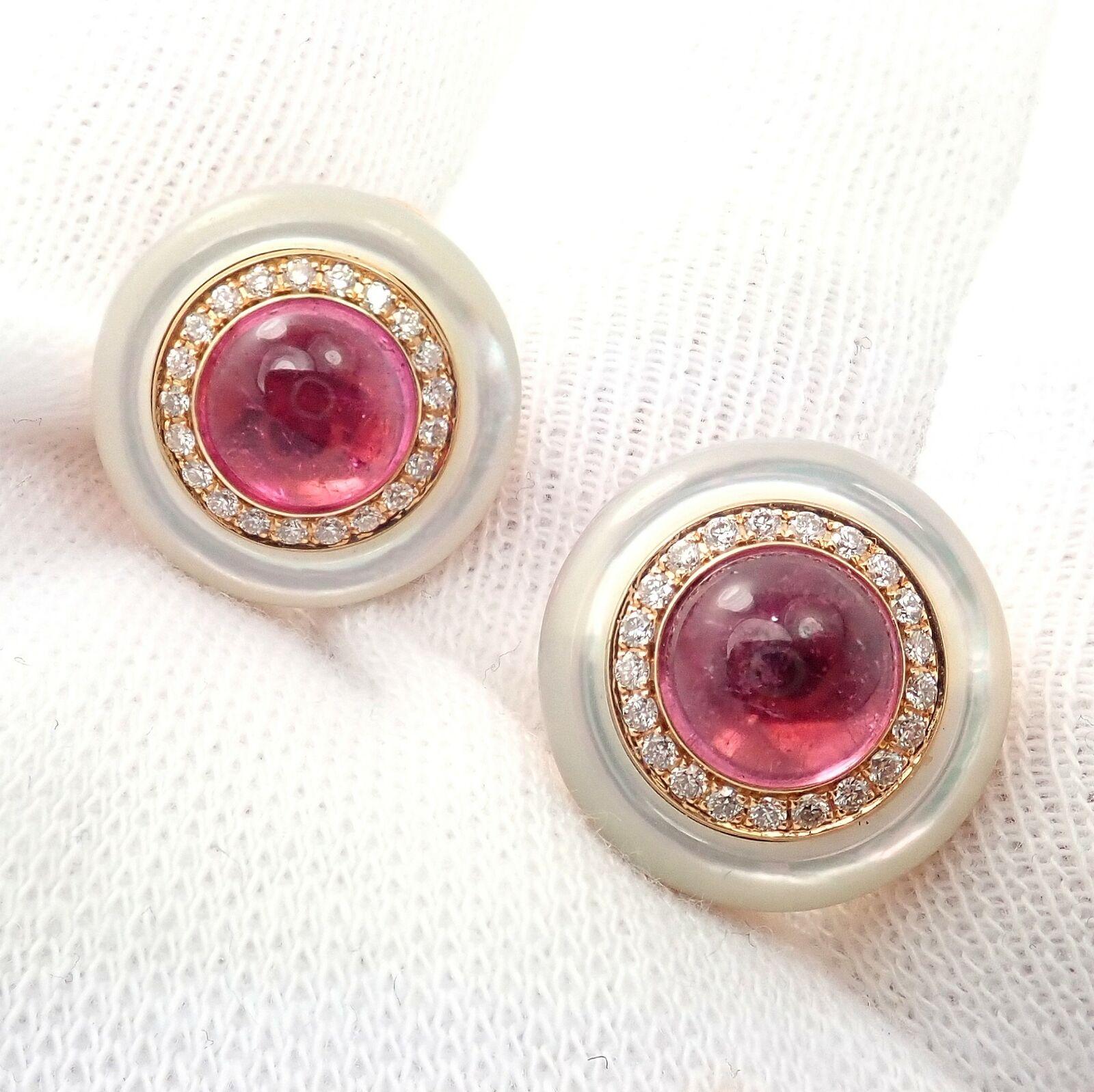 Vintage Bulgari Bvlgari Pink Tourmaline Diamond Mother of Pearl Gold Earrings In Excellent Condition In Holland, PA