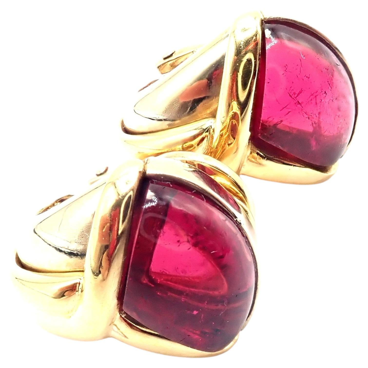 Vintage Bulgari Bvlgari Pink Tourmaline Yellow & White Gold Earrings