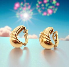 Vintage Bulgari Bvlgari Roma Tear Drop Yellow Gold Hoop Earrings