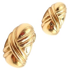 Vintage Bulgari Bvlgari Roma Tear Drop Yellow Gold Hoop Earrings