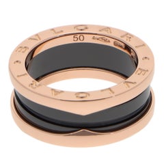 Vintage Bulgari B.zero1 Black Ceramic Two-Band Ring in Rose Gold, Size 50