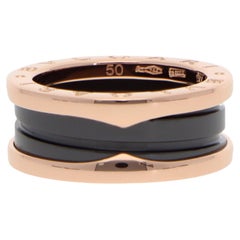 Vintage Bulgari B.zero1 Black Ceramic Two-Band Ring in Rose Gold, Size 50
