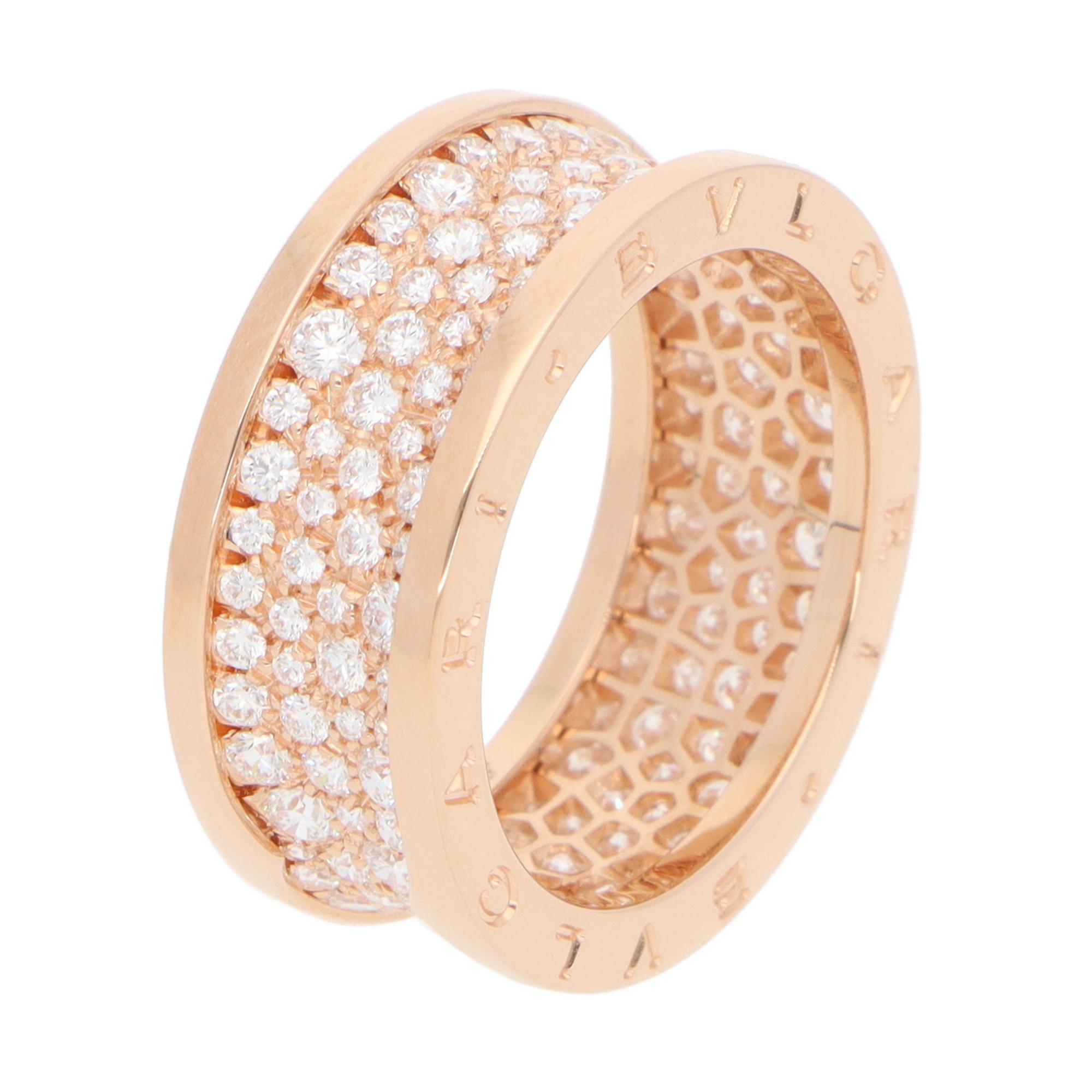 Anillo vintage Bulgari B.zero1 Pavé de diamantes en oro rosa Corte brillante en venta