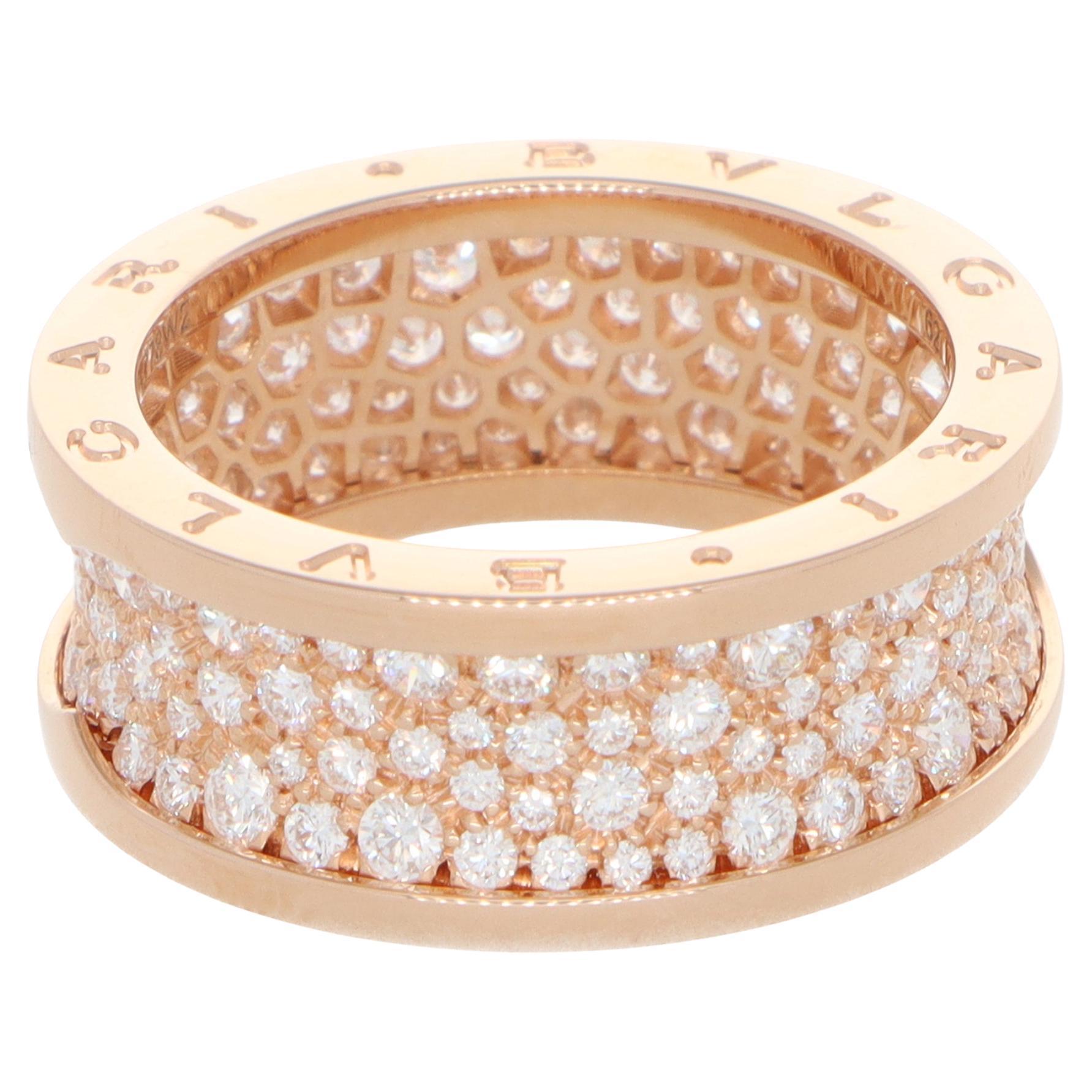 Anillo vintage Bulgari B.zero1 Pavé de diamantes en oro rosa en venta
