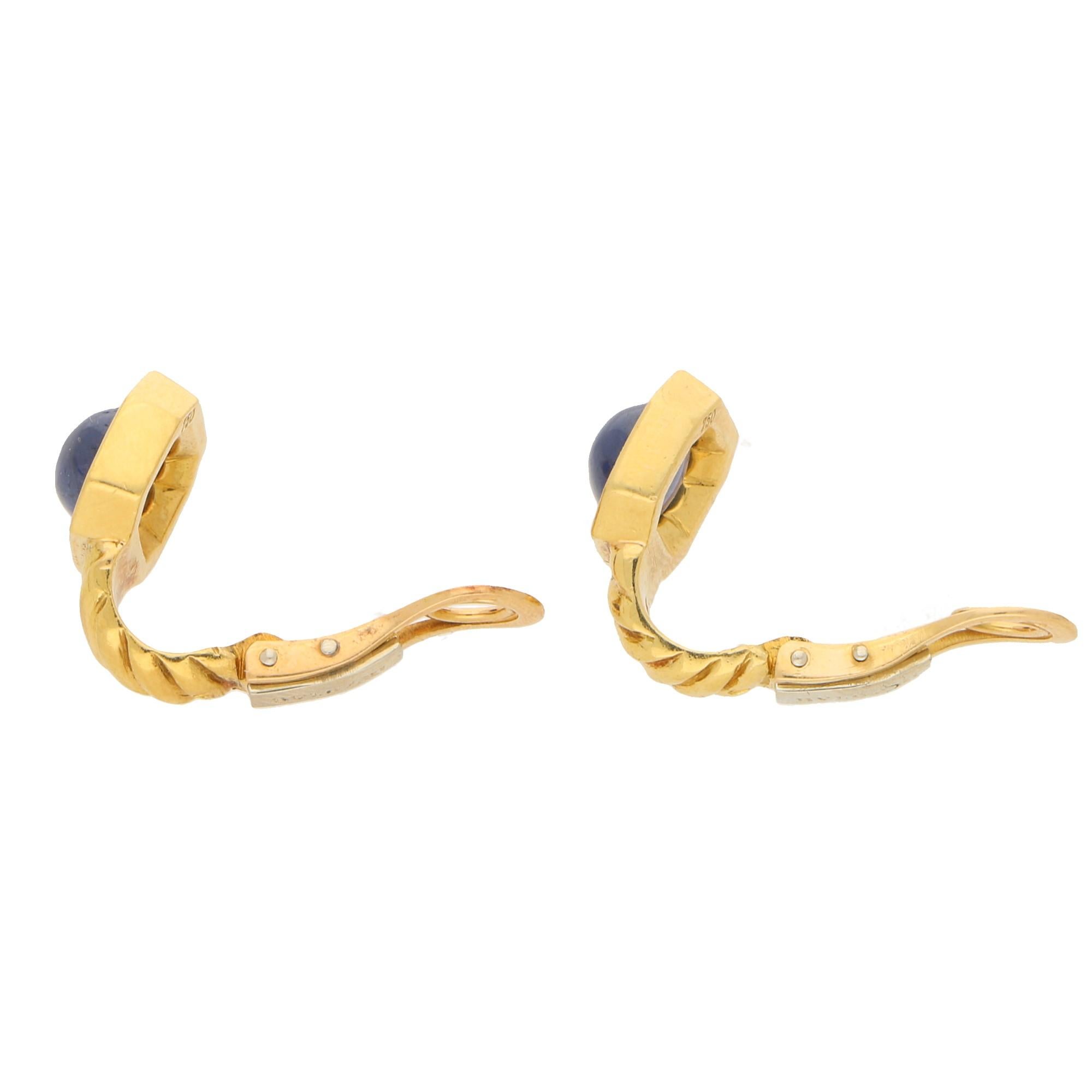 Women's or Men's Vintage Bulgari Cabochon Sapphire Clip Earrings in 18K Yellow Gold