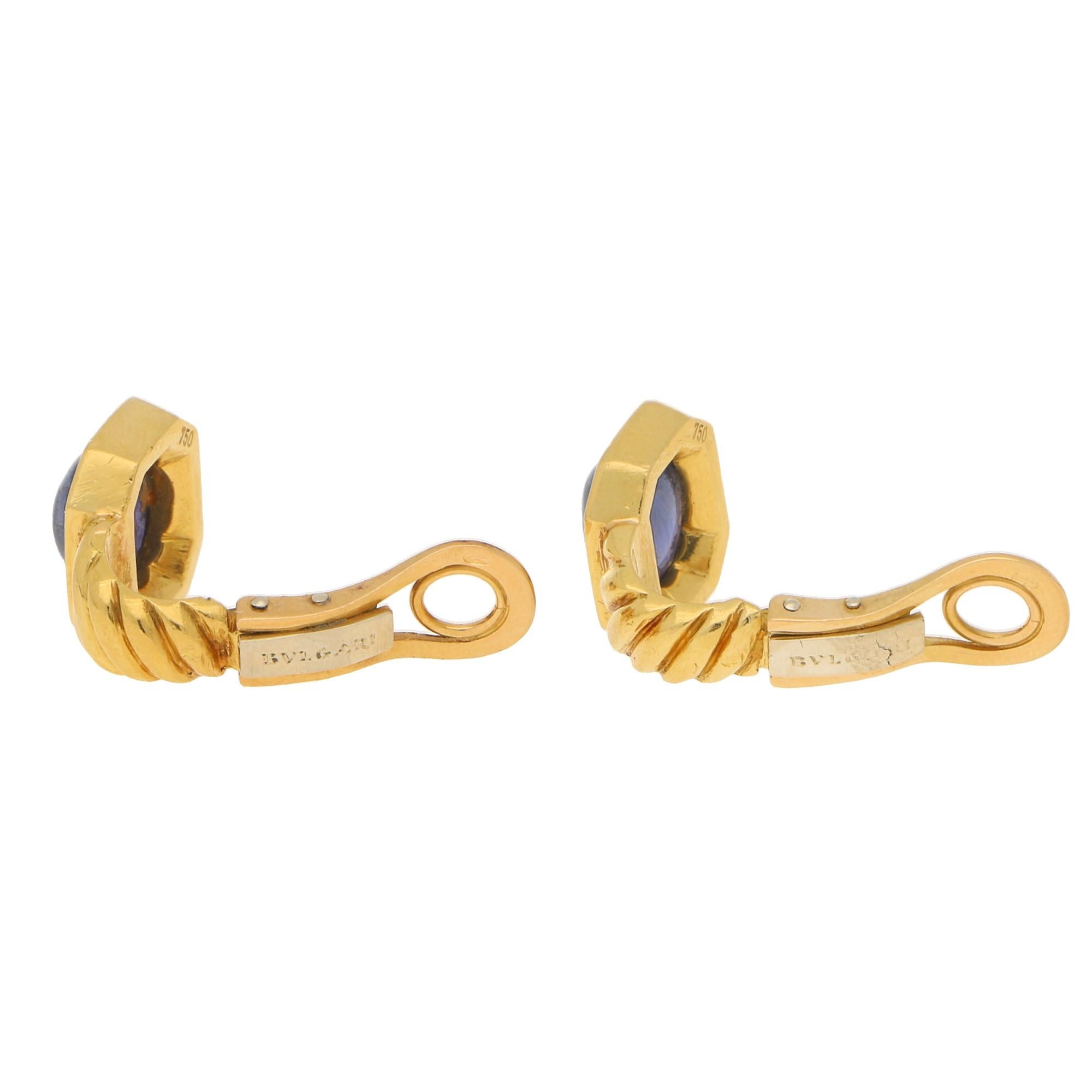 Vintage Bulgari Cabochon Sapphire Clip Earrings in 18K Yellow Gold 1
