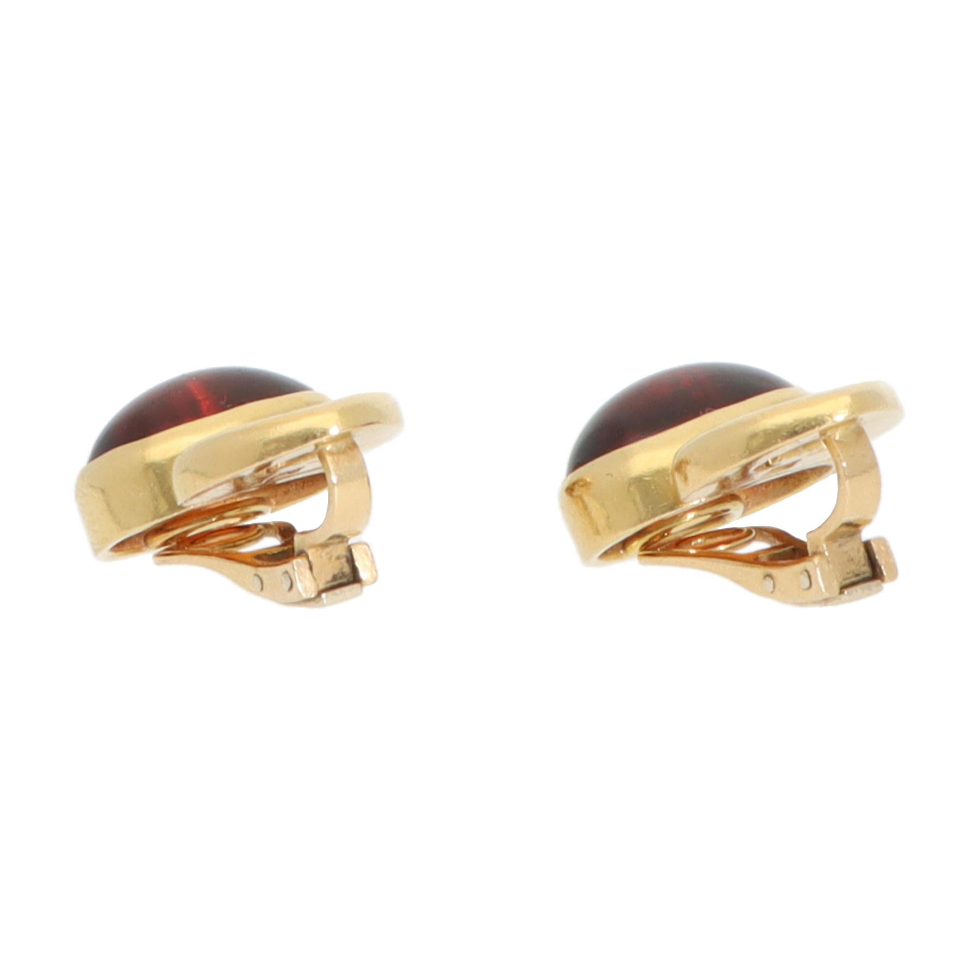 Cabochon Vintage Bulgari Citrine and Diamond Clip Earrings in Yellow Gold
