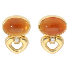 Vintage Bulgari Citrine and Diamond Clip Earrings in Yellow Gold