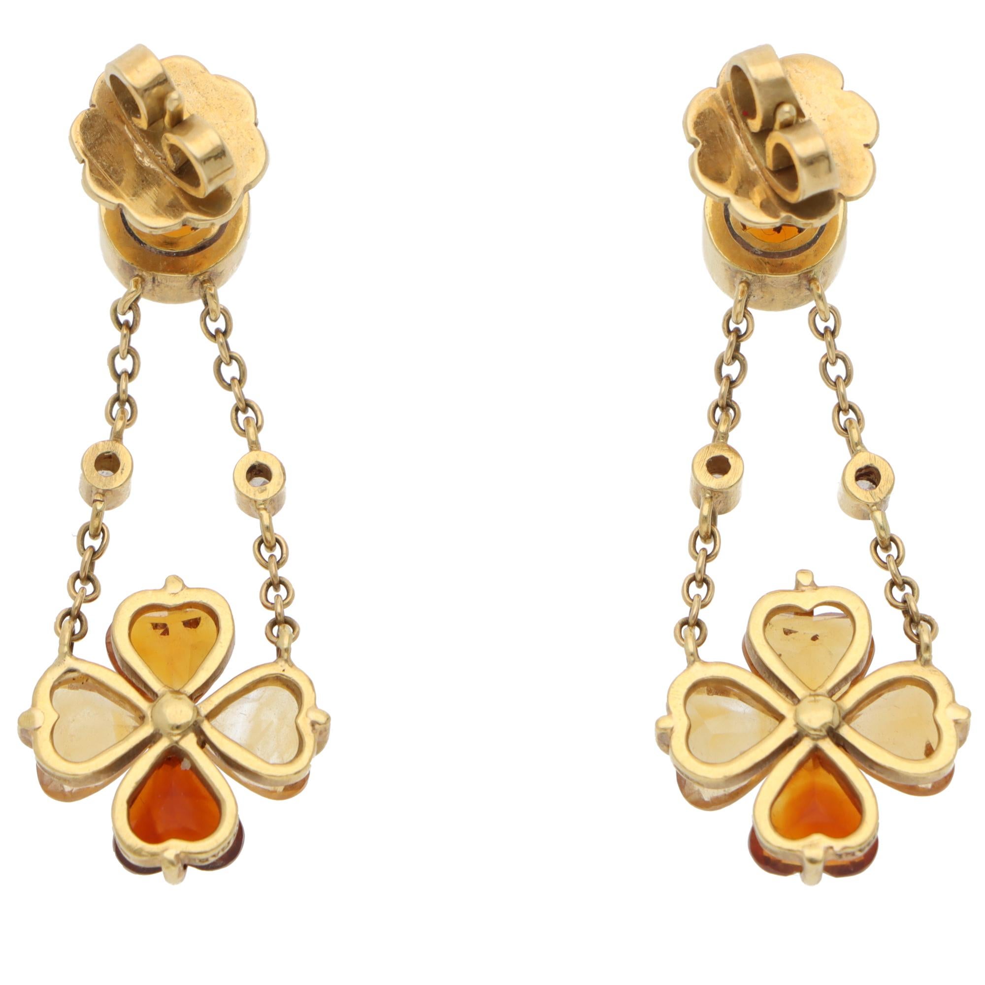 Pendientes Vintage Bulgari de Oro Amarillo con Citrino y Diamantes Corte mixto en venta