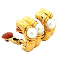 Bvlgari Cultured Pearl 18K Yellow Gold Sculptural Earrings, Italy, Circa 1980