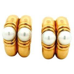 Bvlgari Cultured Pearl 18K Yellow Gold Sculptural Earrings, Italy, Circa 1980