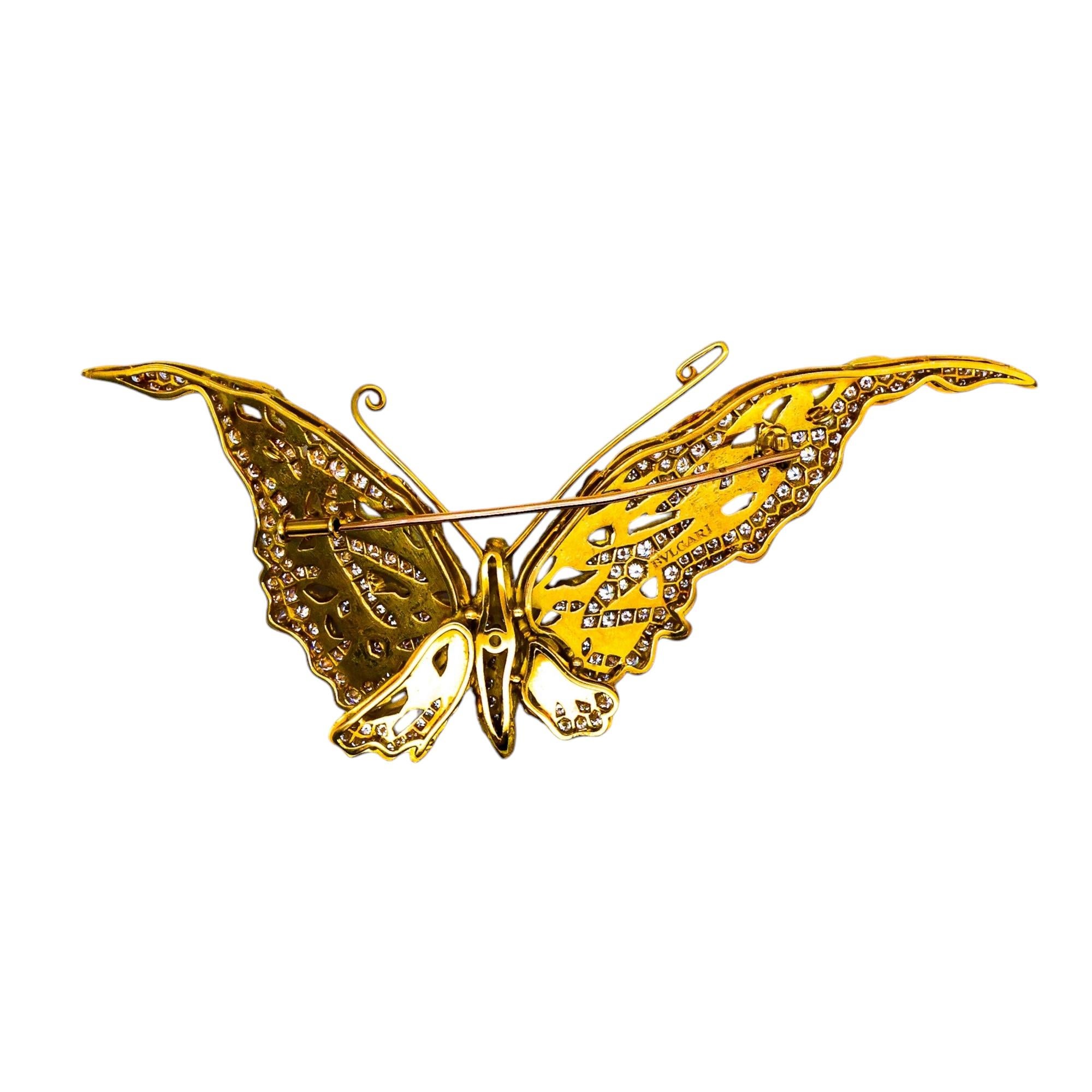 Vintage Bulgari Diamond and Gold Butterfly Brooch, Circa 1970 In Good Condition In London, GB