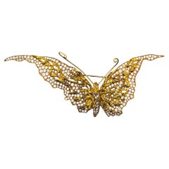 Vintage Bulgari Diamond and Gold Butterfly Brooch, Circa 1970