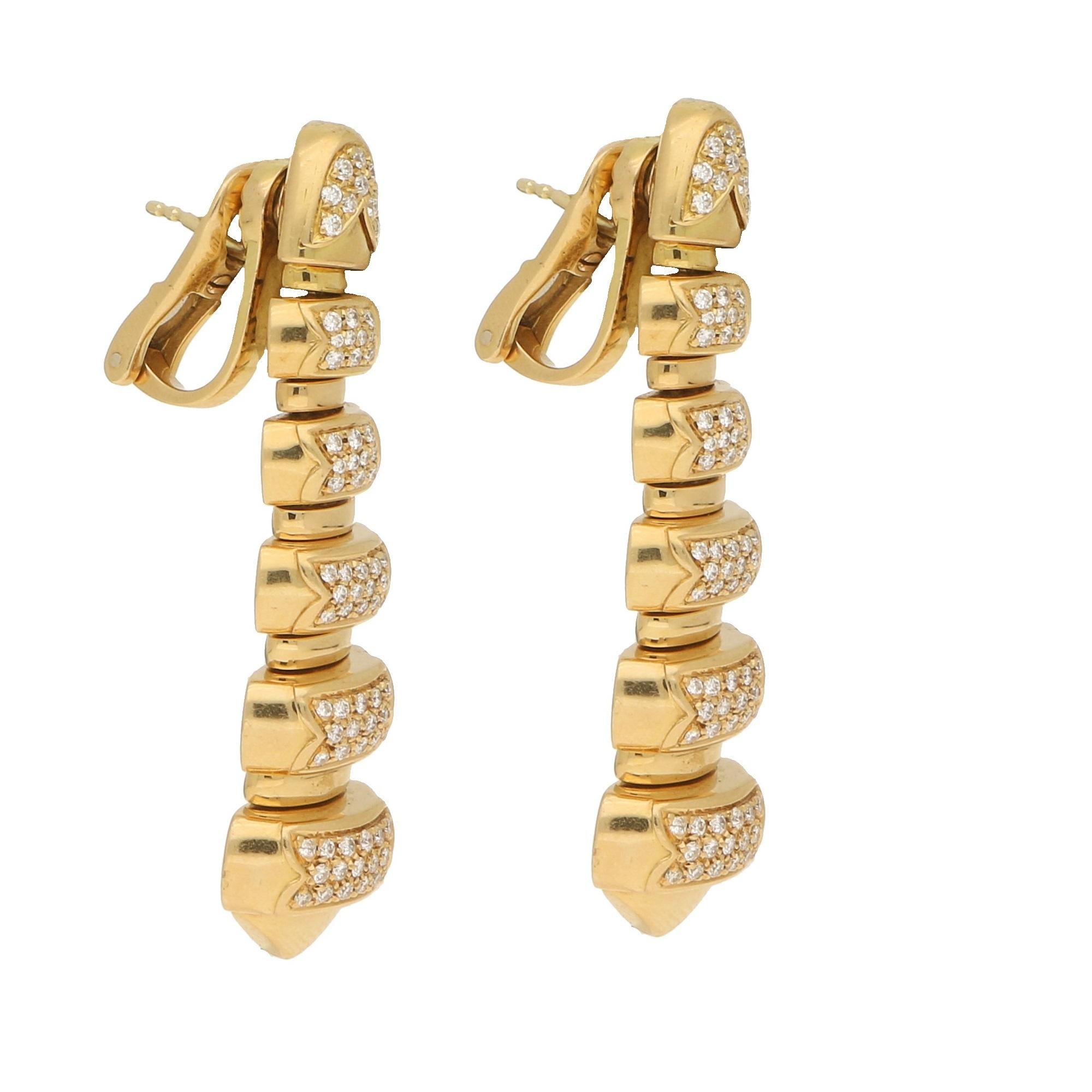 Round Cut Vintage Bulgari Diamond Drop Earrings in Yellow Gold 1.15 Carat